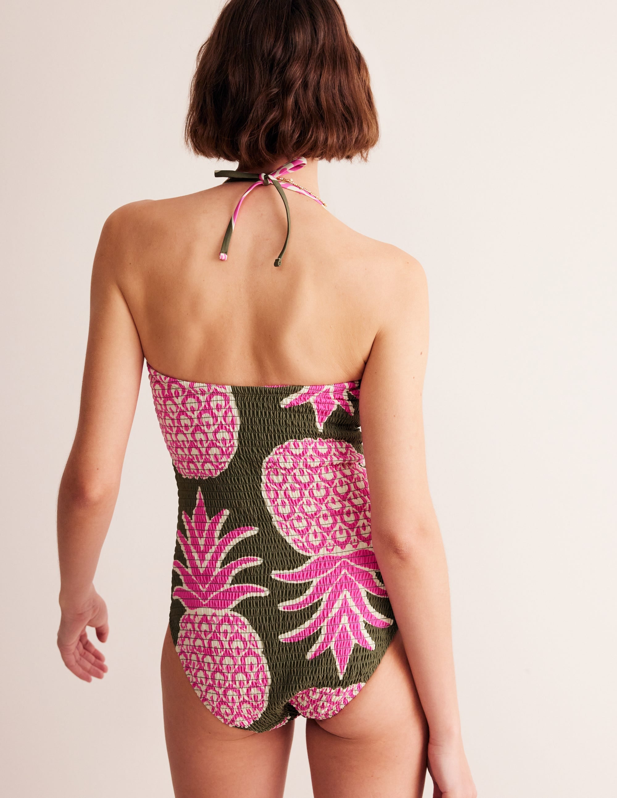 Milos Smocked Bandeau Swimsuit-Winter Moss, Pineapple Pop - Image 3