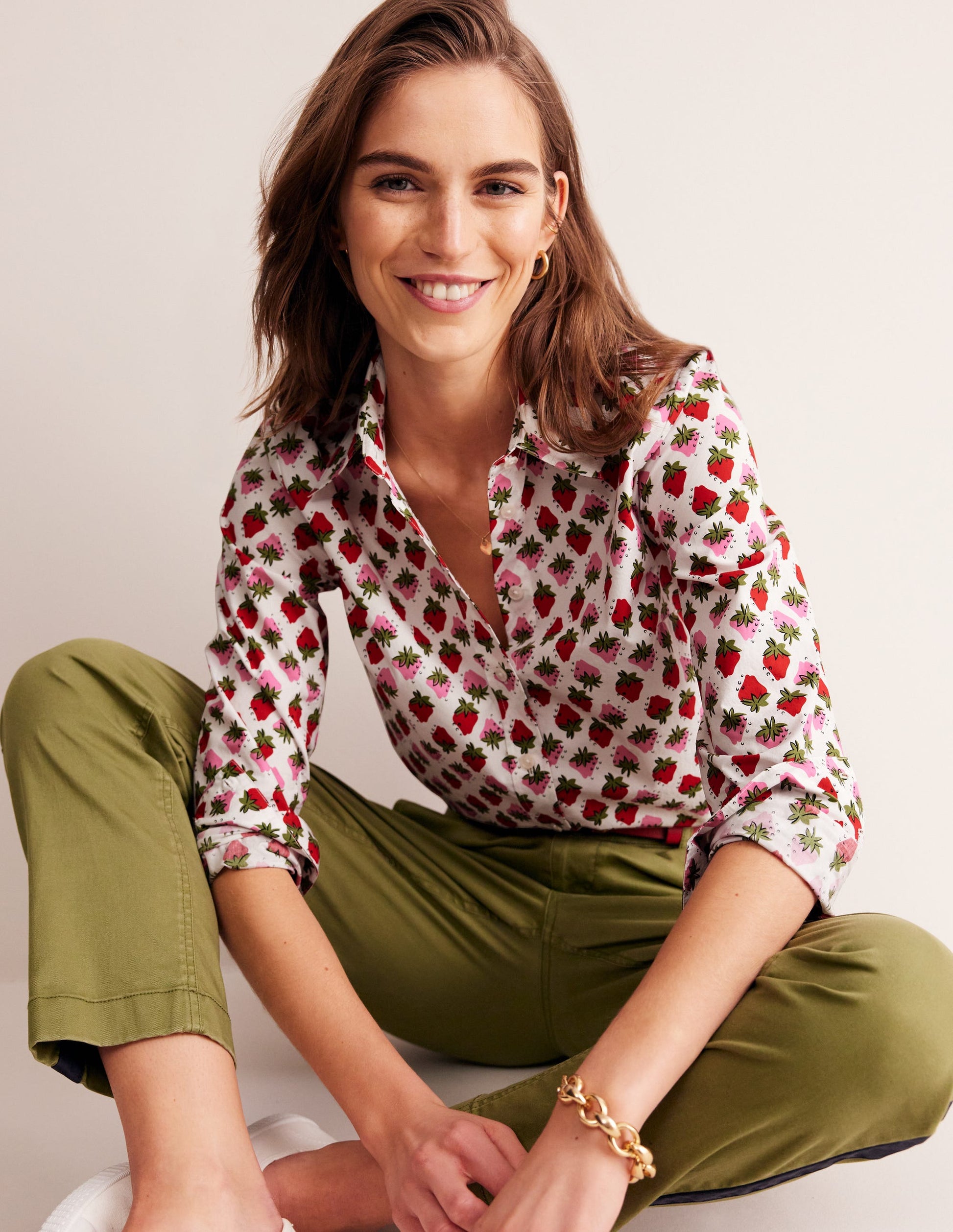 Sienna Cotton Shirt-Ivory, Strawberry Pop-1
