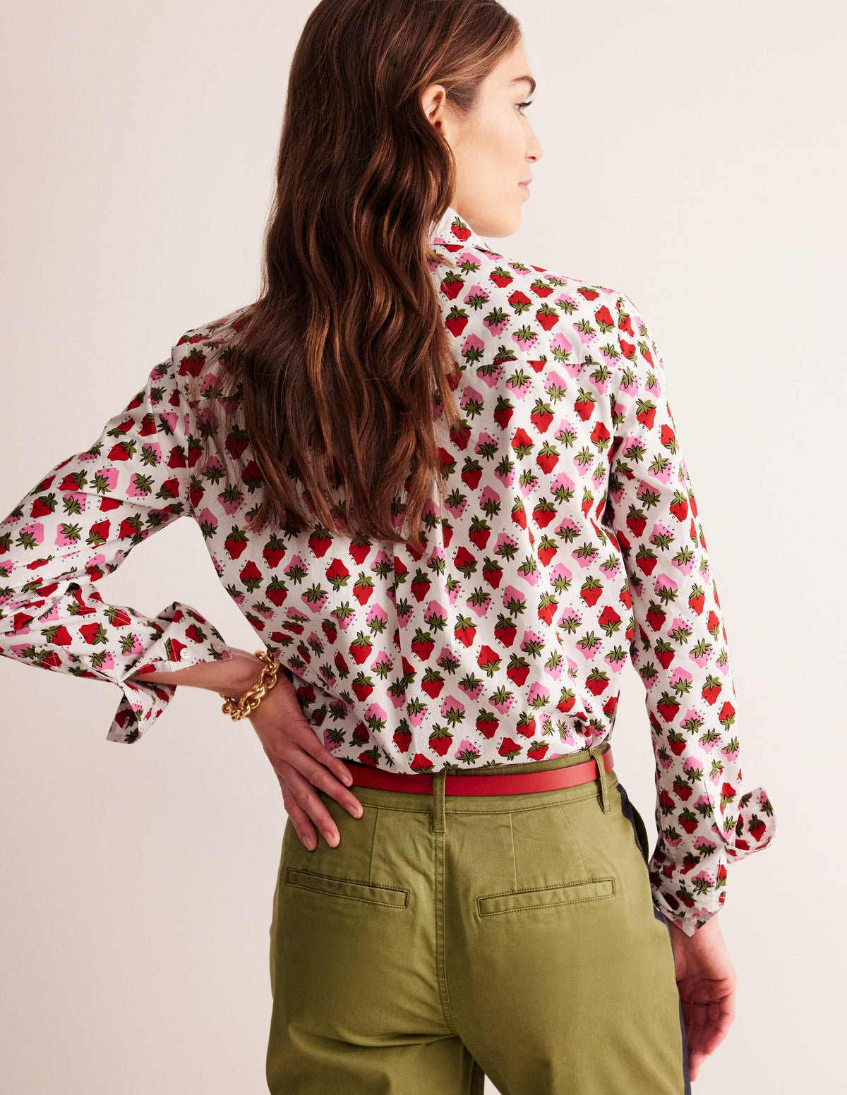 Sienna Cotton Shirt-Ivory, Strawberry Pop - Image 3