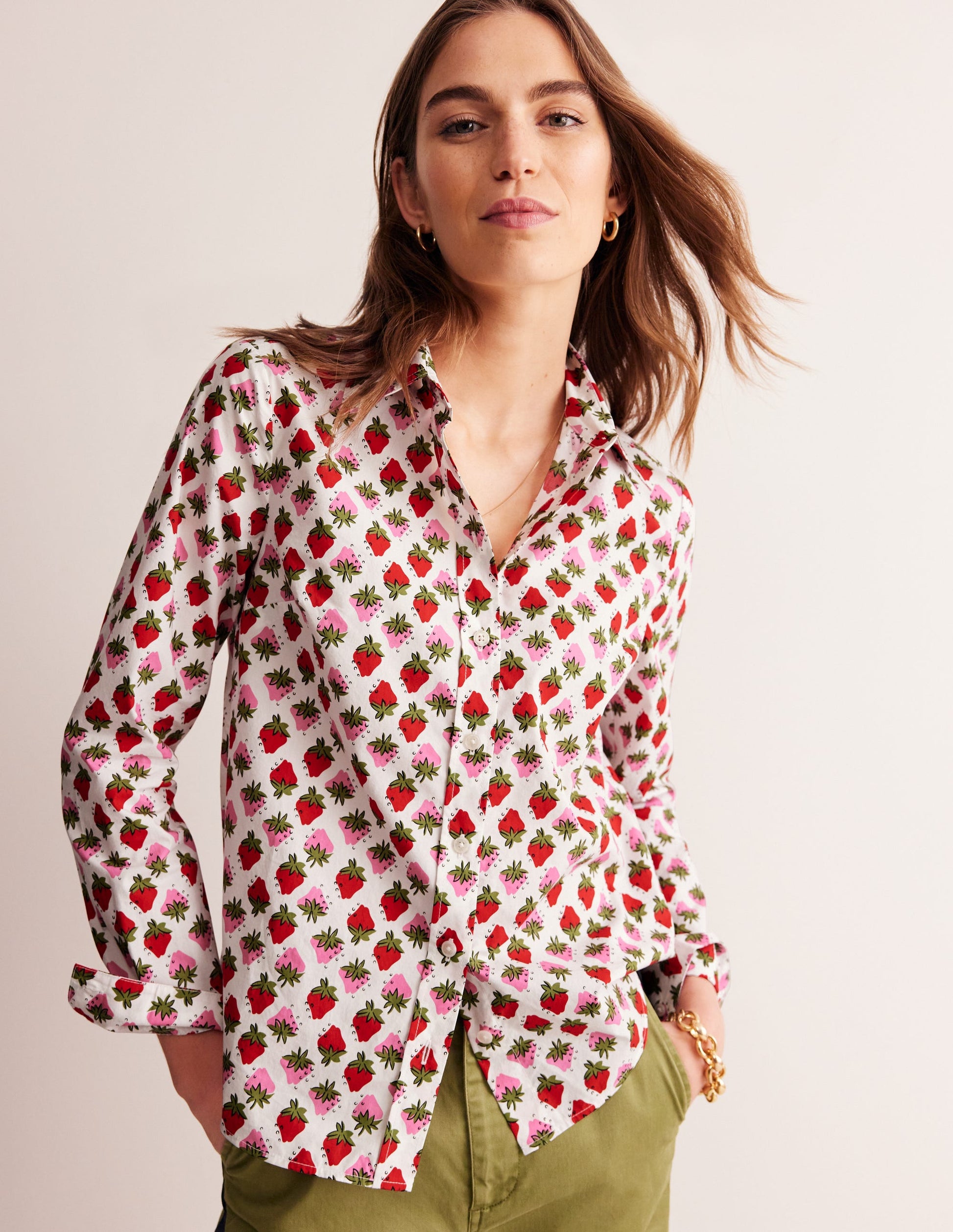 Sienna Cotton Shirt-Ivory, Strawberry Pop-4