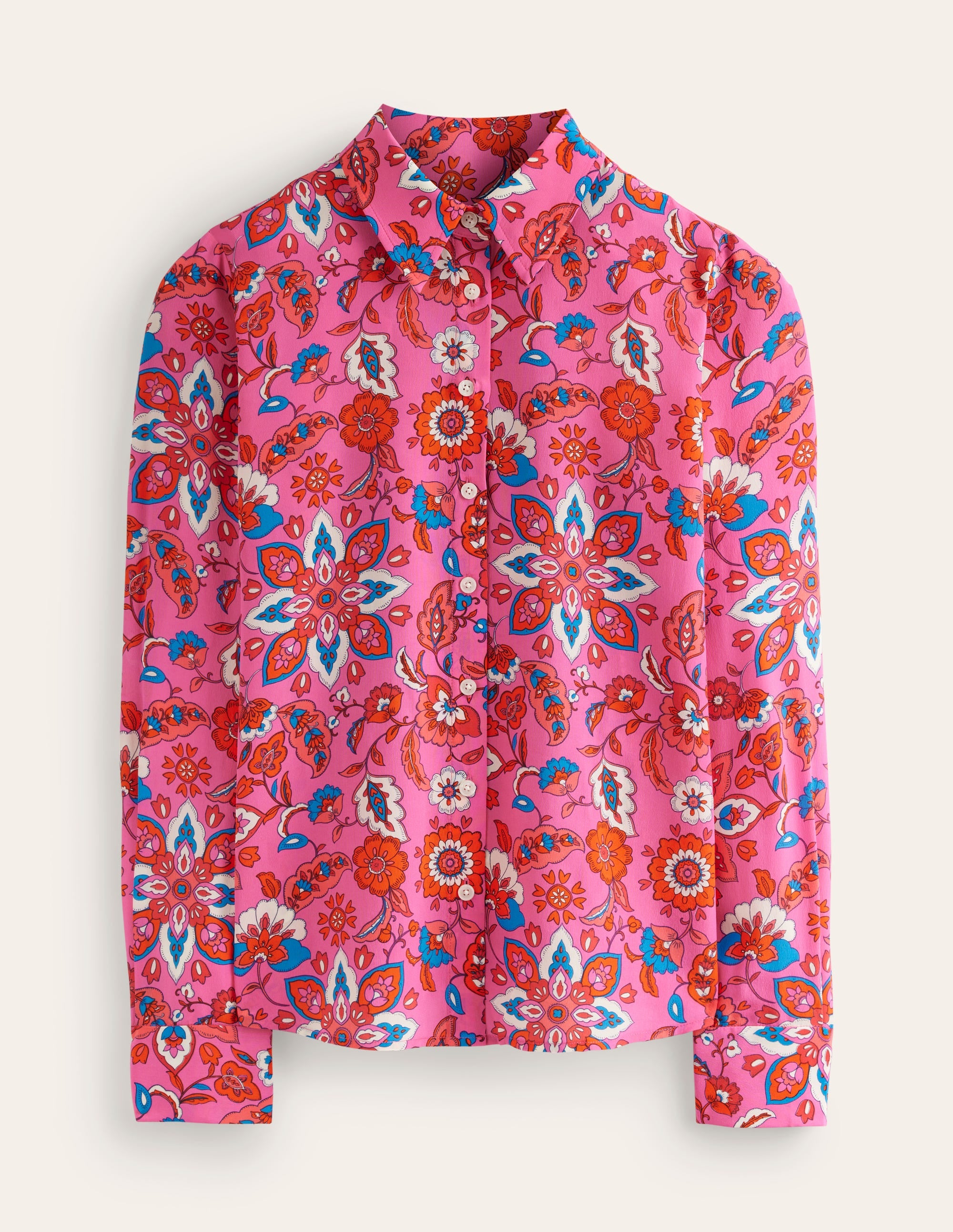 Sienna Silk Shirt-Pink, Botanical Wave - Image 6