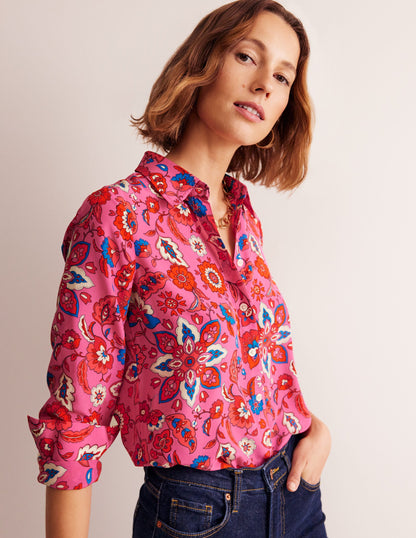Sienna Silk Shirt-Pink, Botanical Wave-1
