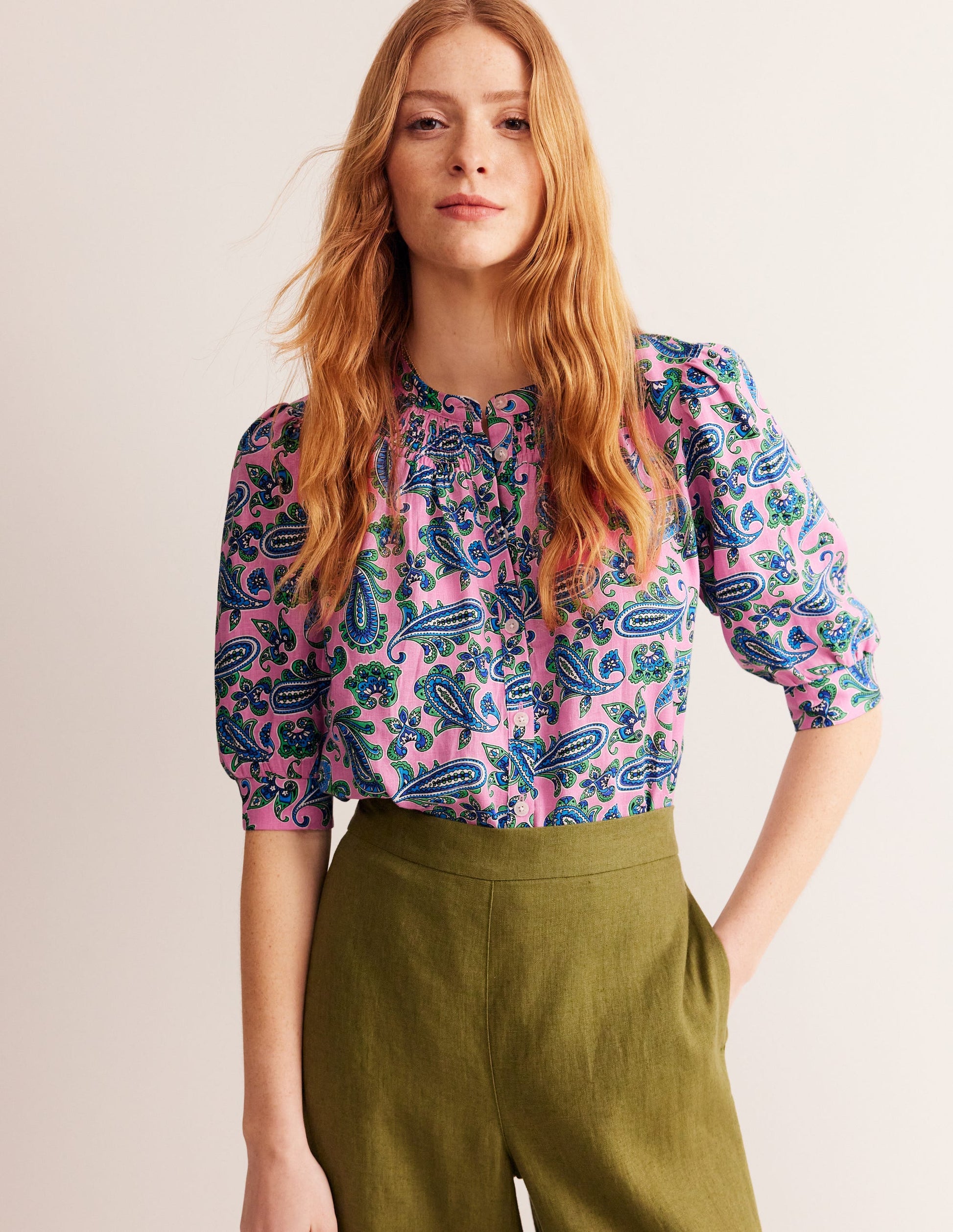 Ada Linen Top-Rose Damask, Paisley Wave-1