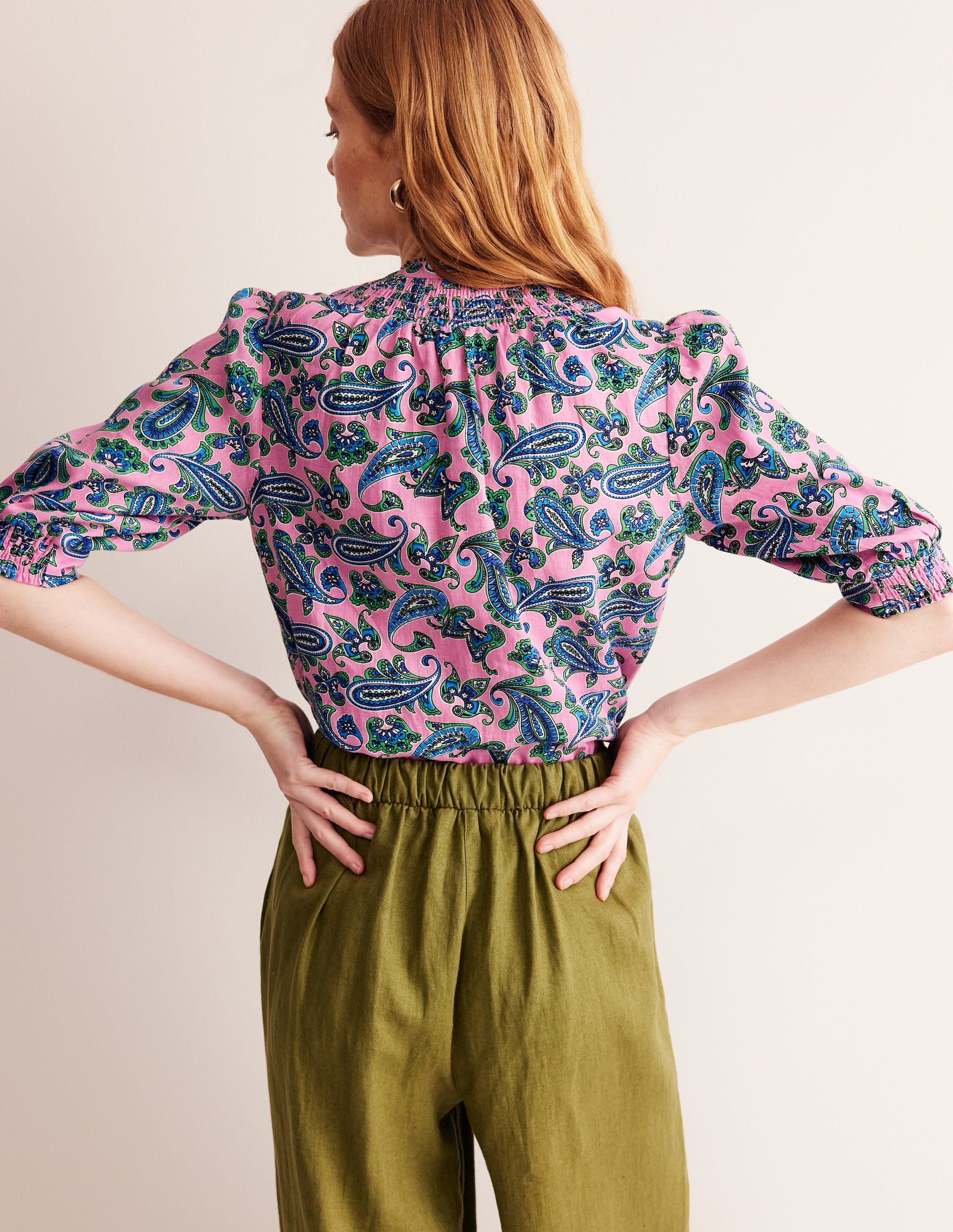 Ada Linen Top-Rose Damask, Paisley Wave-3