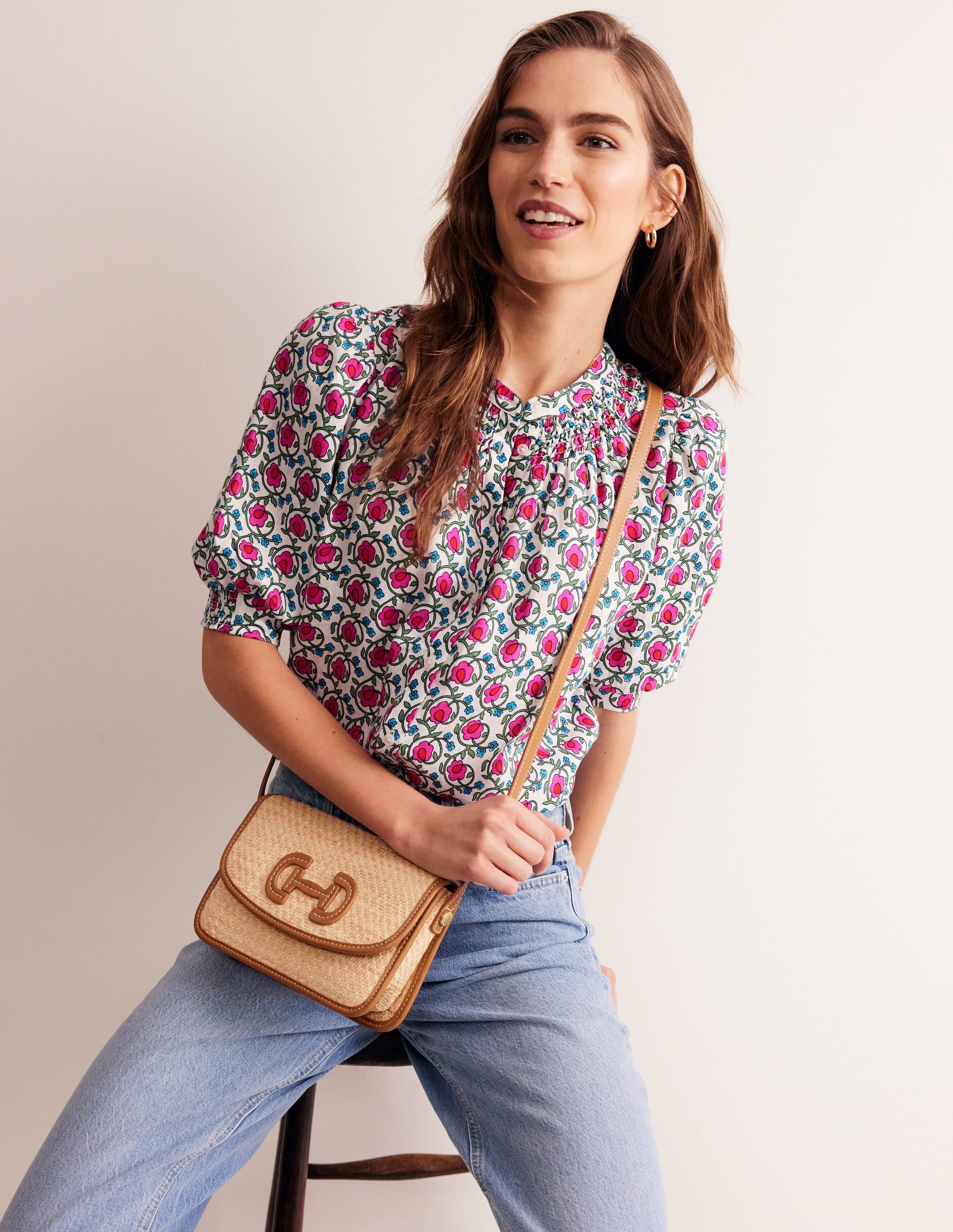 Ada Linen Top-Pop Pansy, Foliage Terrace - Image 1