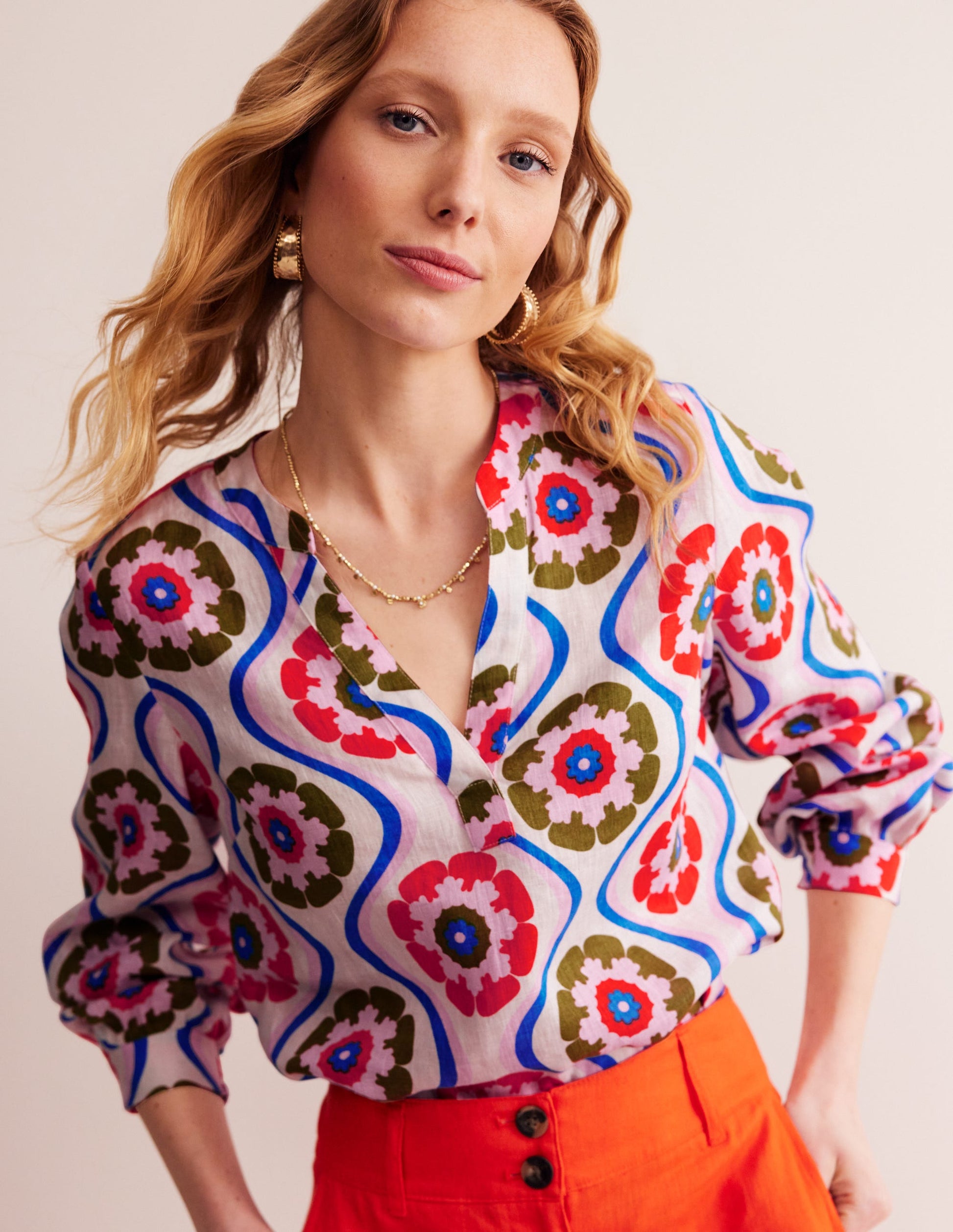 Alice Linen Top-Multi, Geo Floret-5