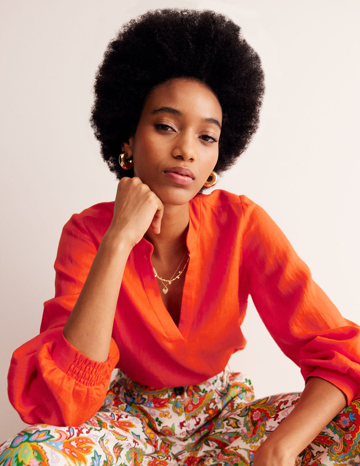 Alice Linen Top-Mandarin Orange - Image 1