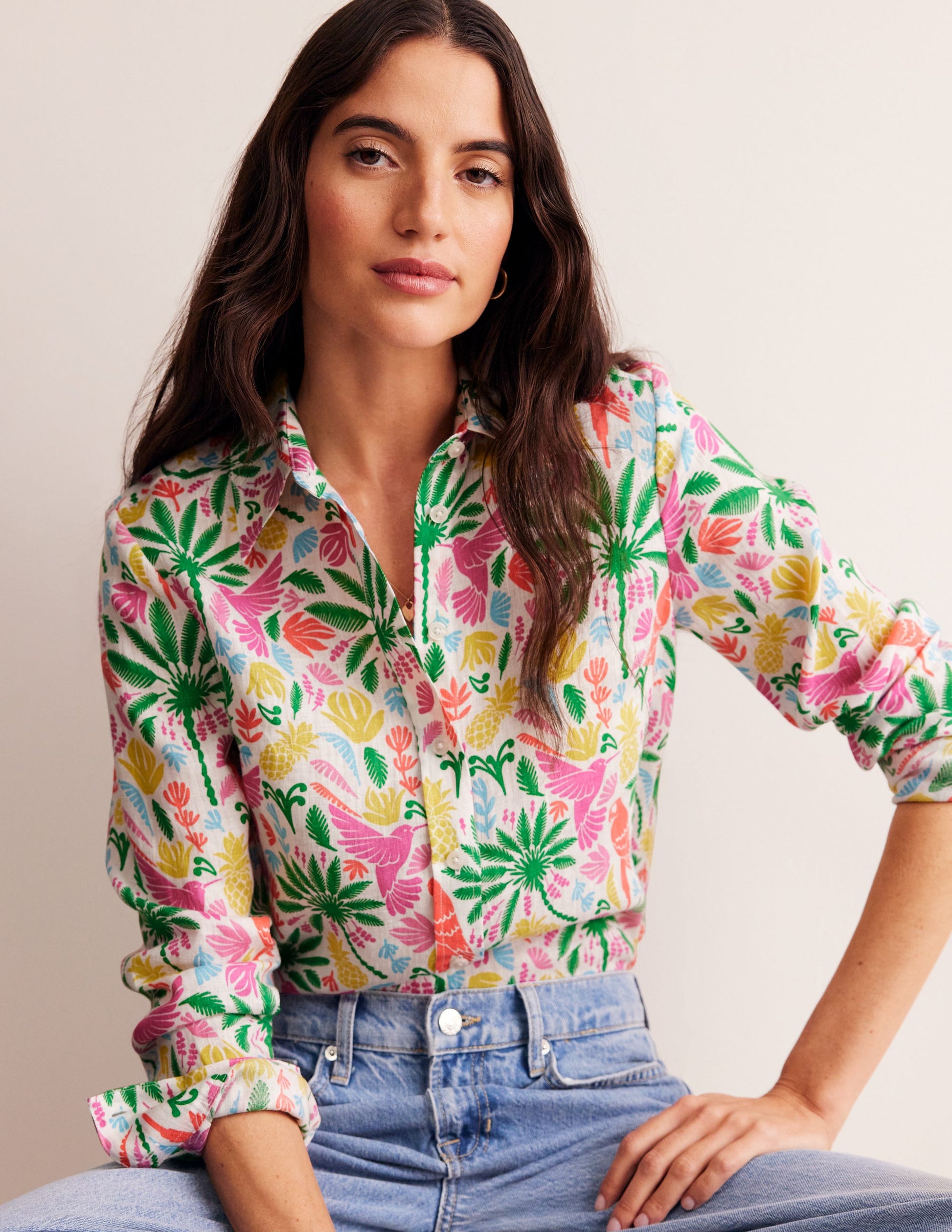Sienna Linen Shirt-Multi, Tropical Paradise-1
