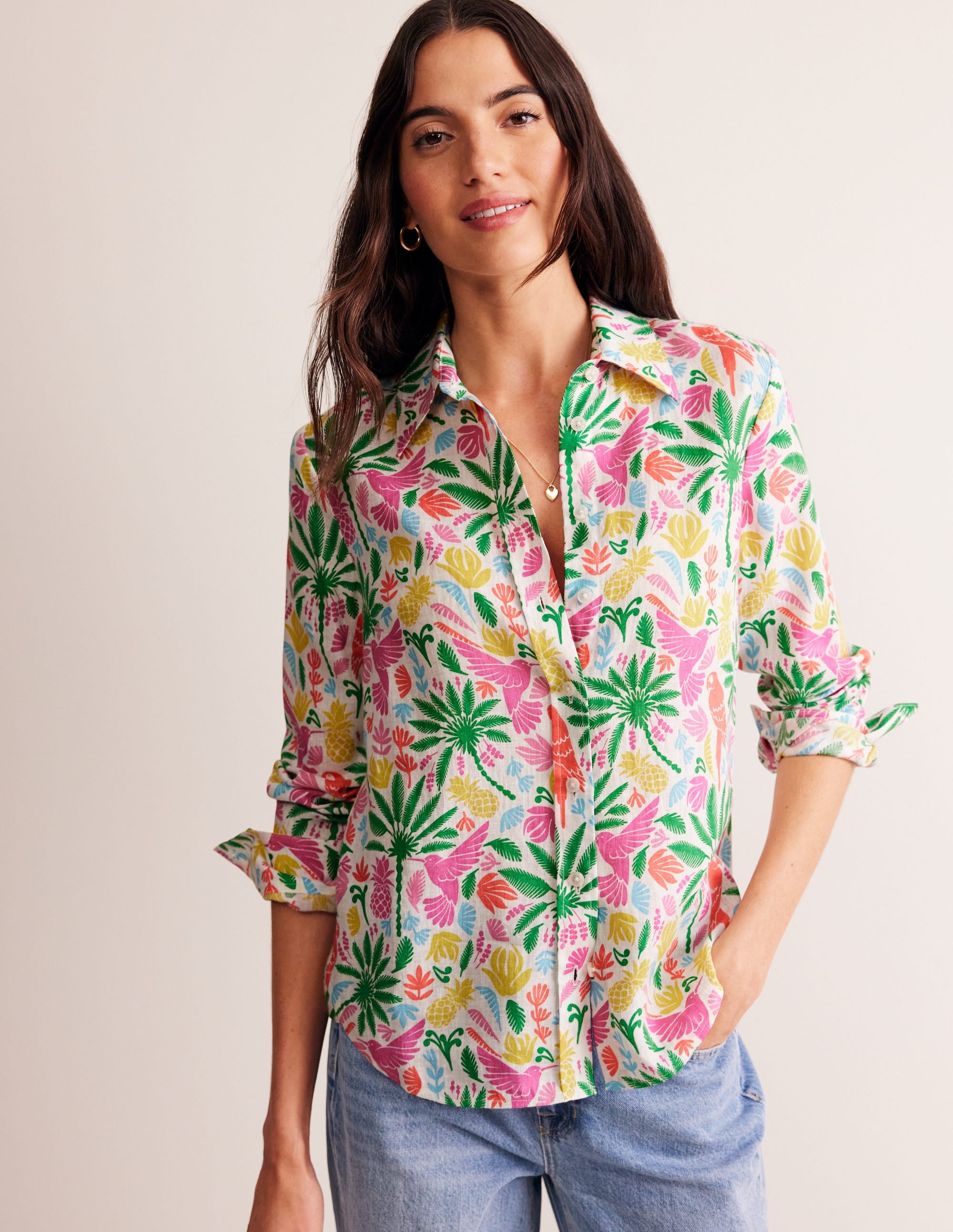 Sienna Linen Shirt-Multi, Tropical Paradise - Image 4