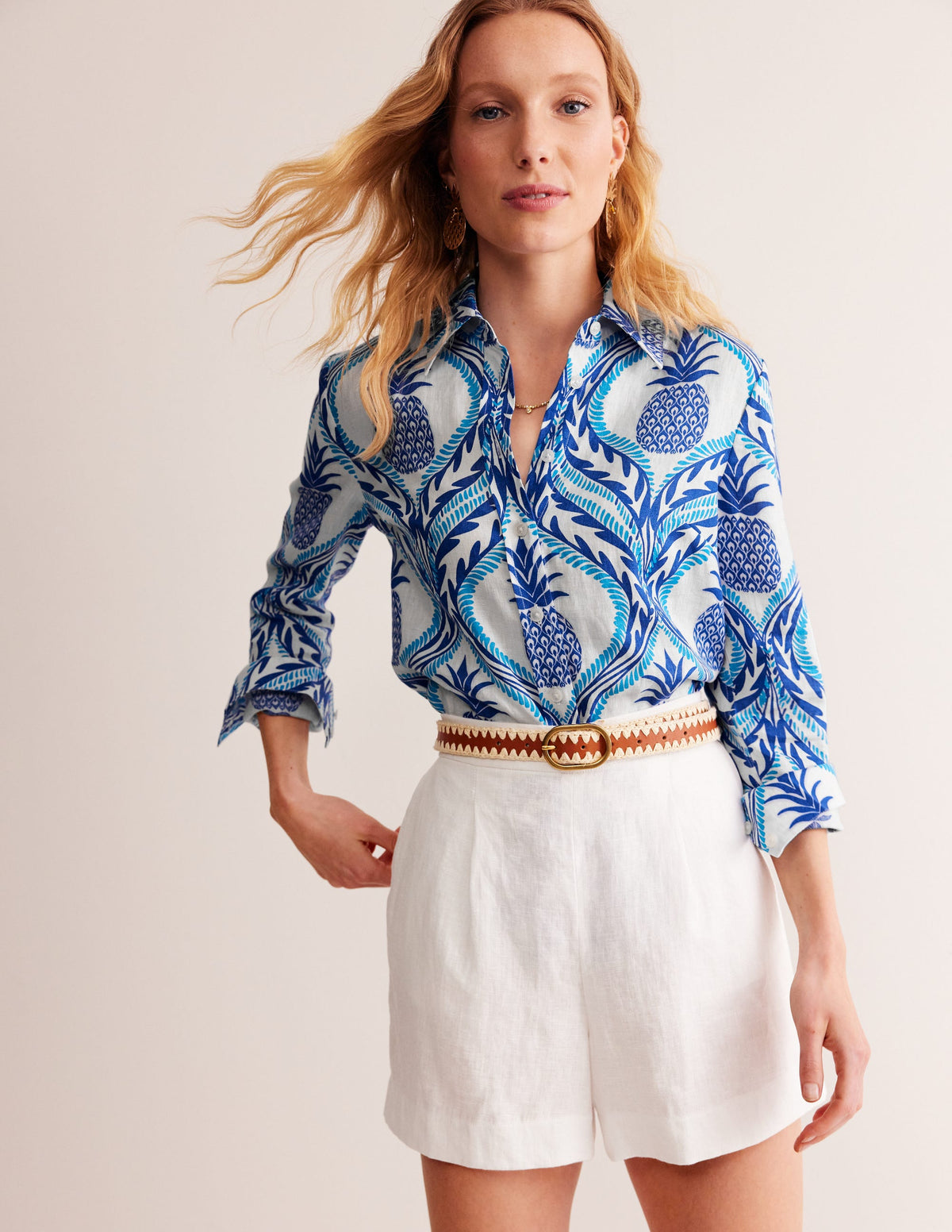 Sienna Linen Shirt-Surf The Web, Pineapple Wave-4