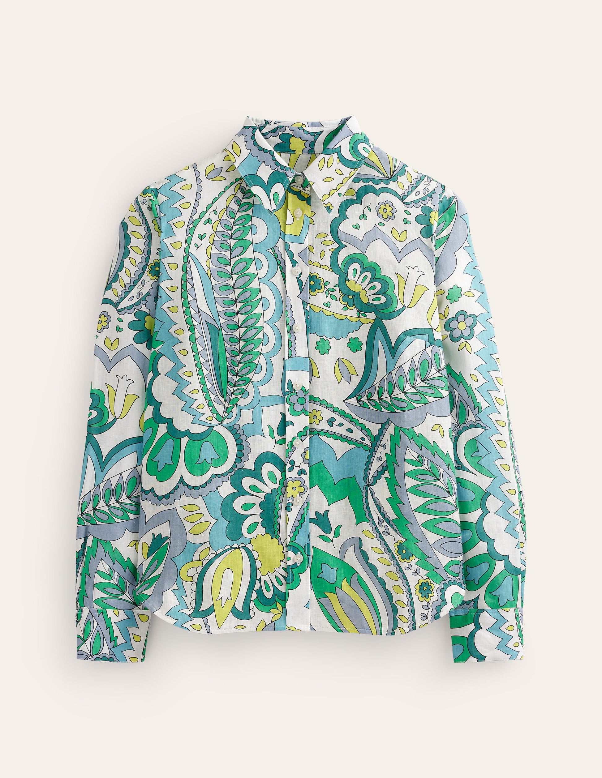 Sienna Linen Shirt-Emerald, Foliage Paisley-7