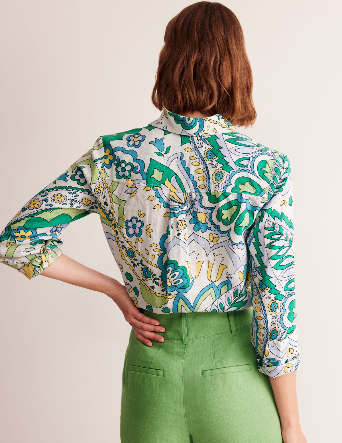Sienna Linen Shirt-Emerald, Foliage Paisley - Image 3