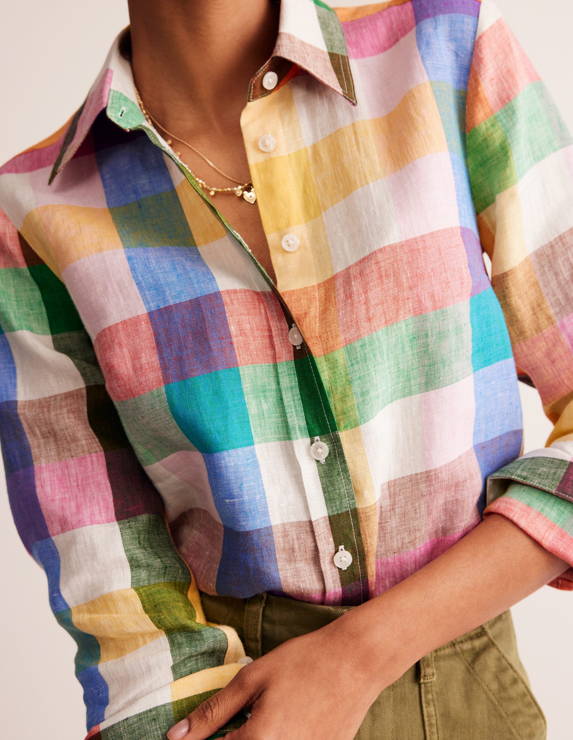 Sienna Linen Shirt-Bright Neon, Multi Gingham - Image 2