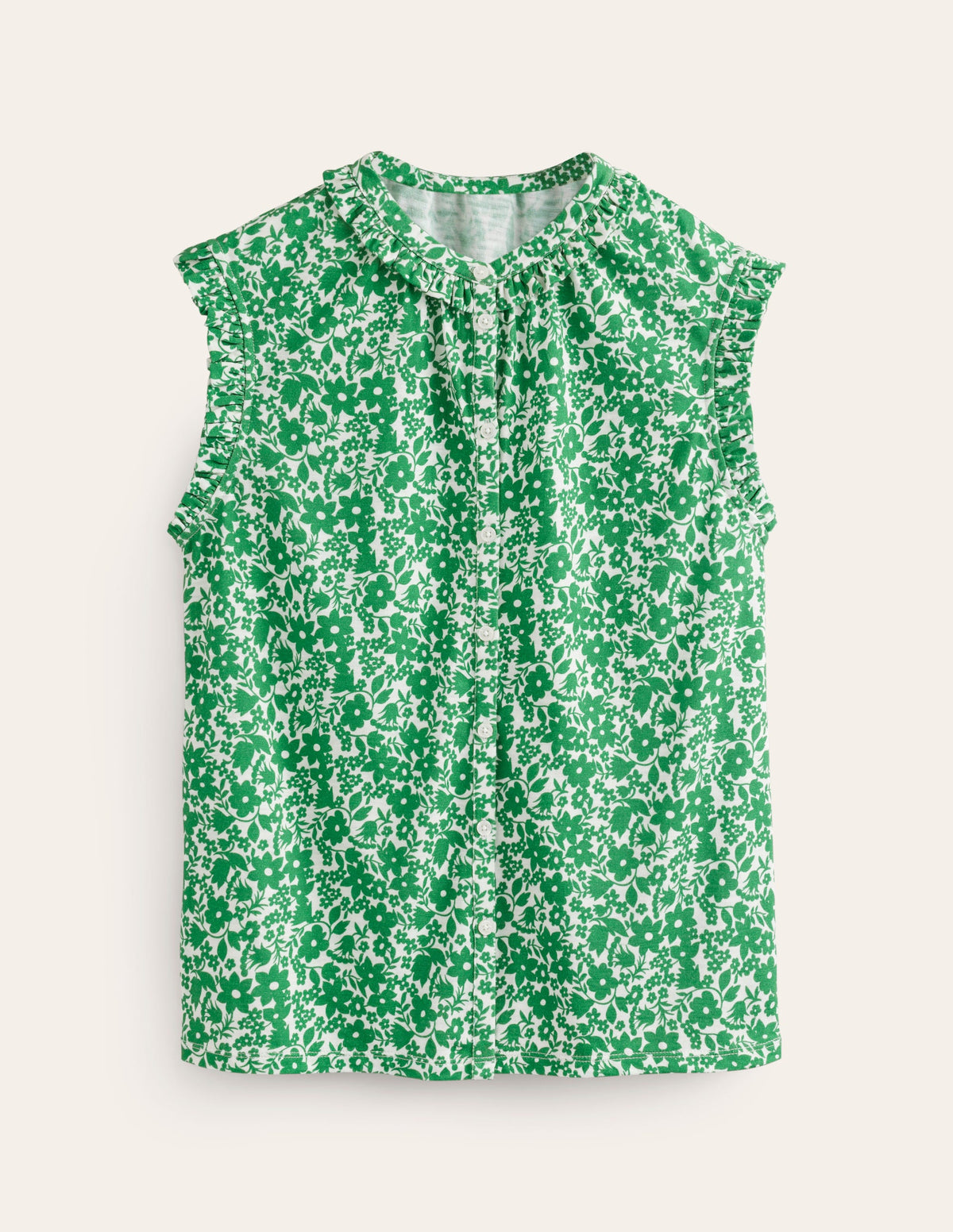 Olive Sleeveless Shirt-Green Tambourine, Tulip Garden - Image 5