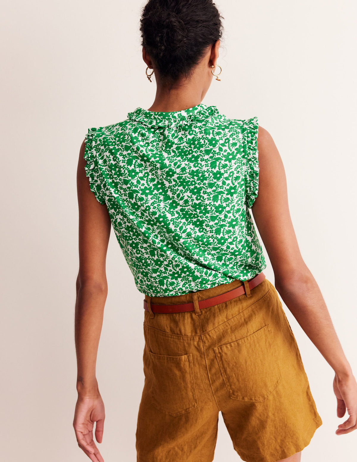 Olive Sleeveless Shirt-Green Tambourine, Tulip Garden-3