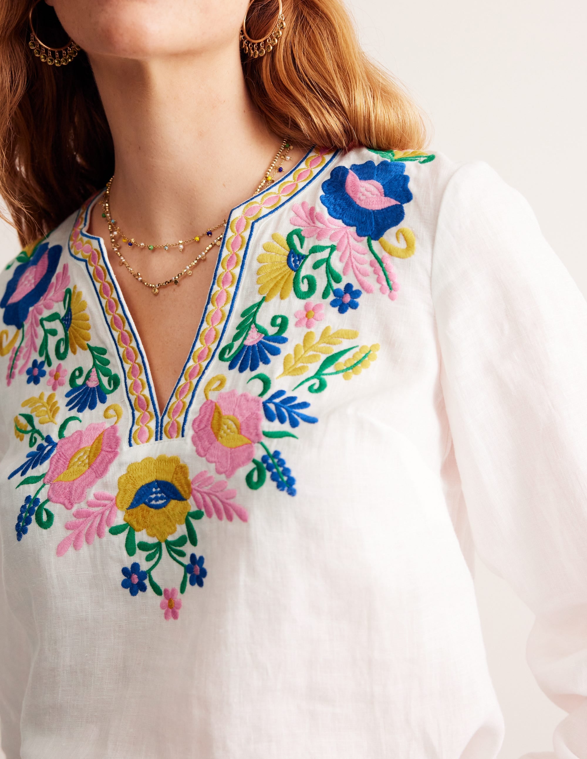 Bonnie Linen Top-White, Floral - Image 2