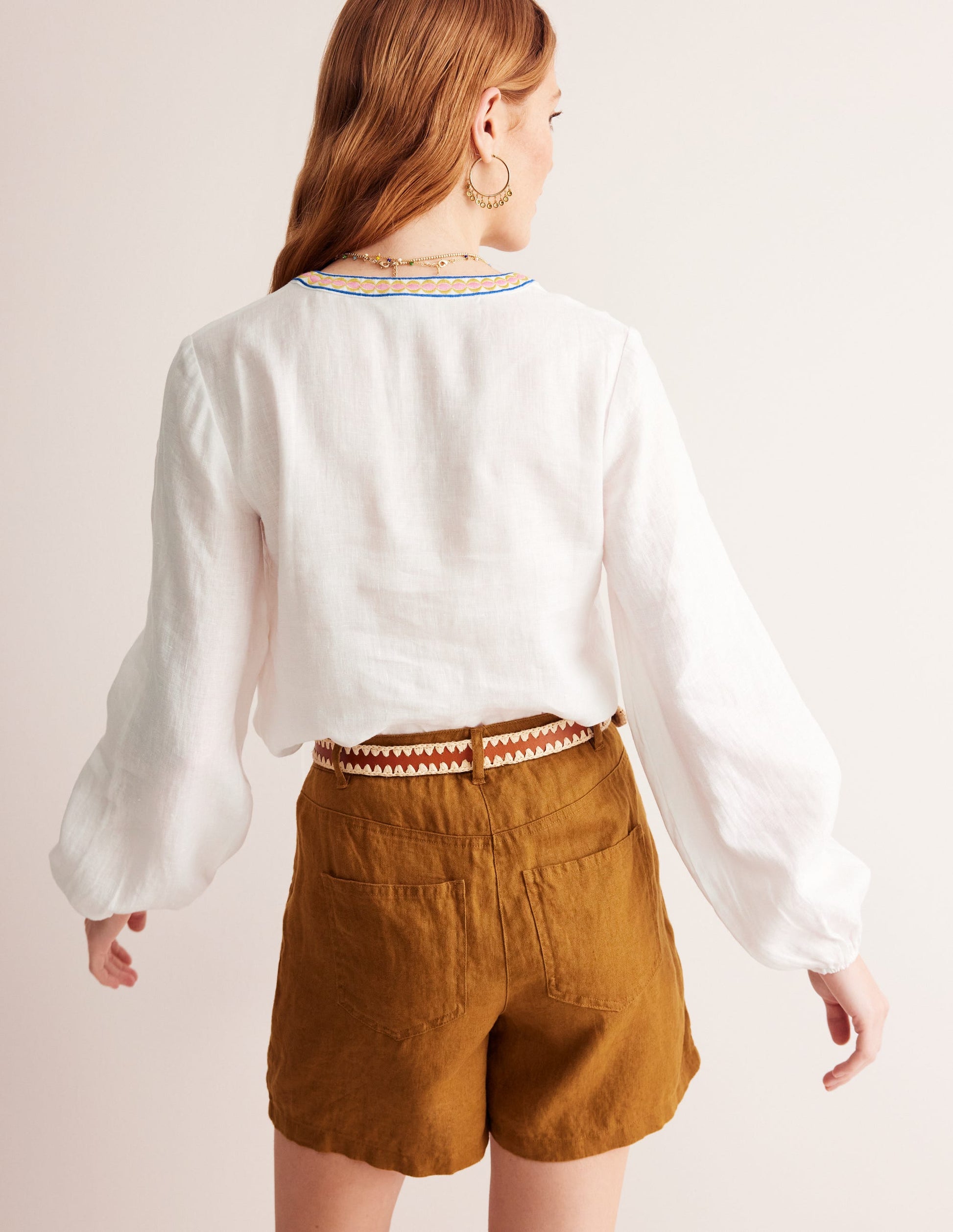 Bonnie Linen Top-White, Floral-3