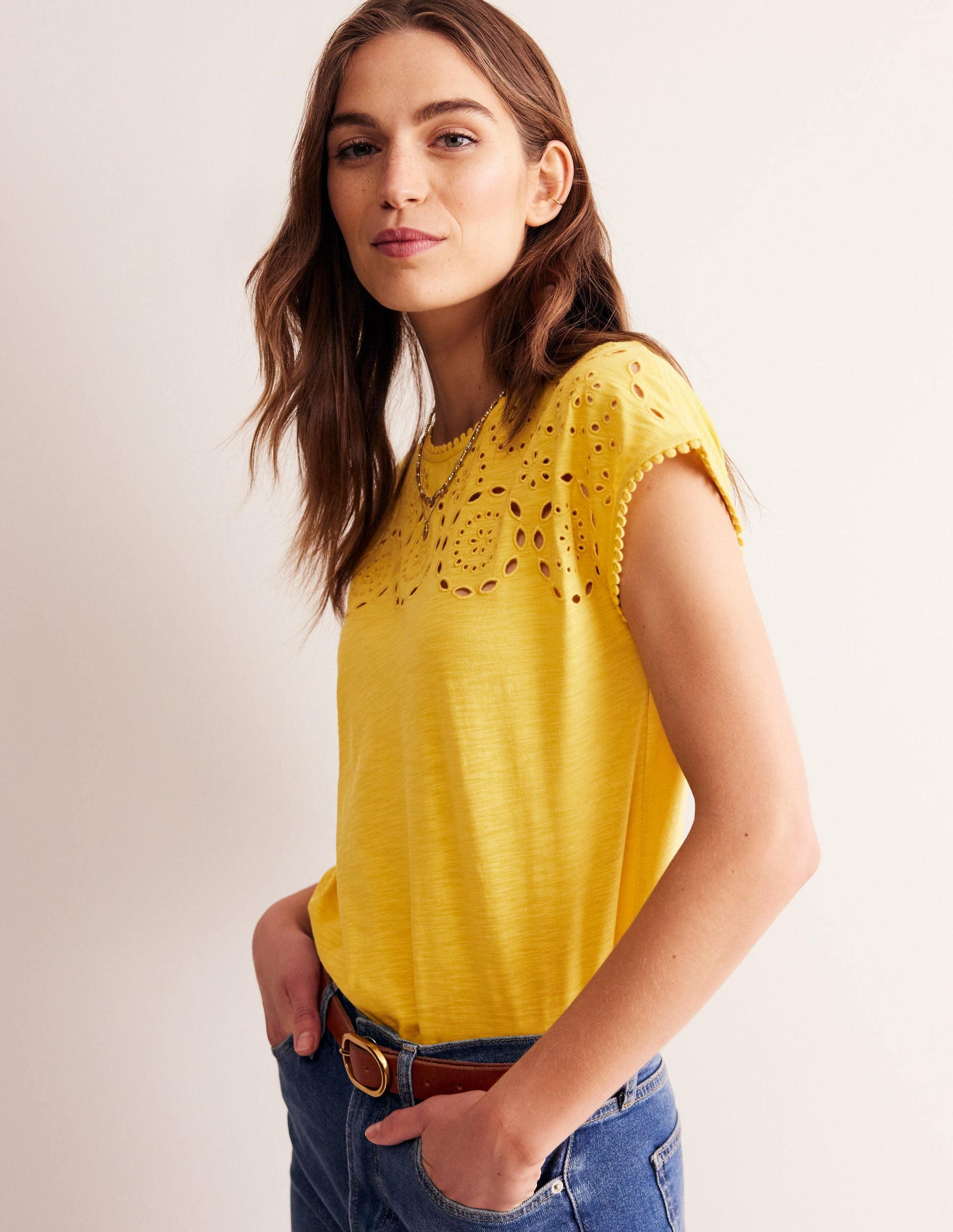 Sasha Broderie T-Shirt-Ceylon Yellow-1