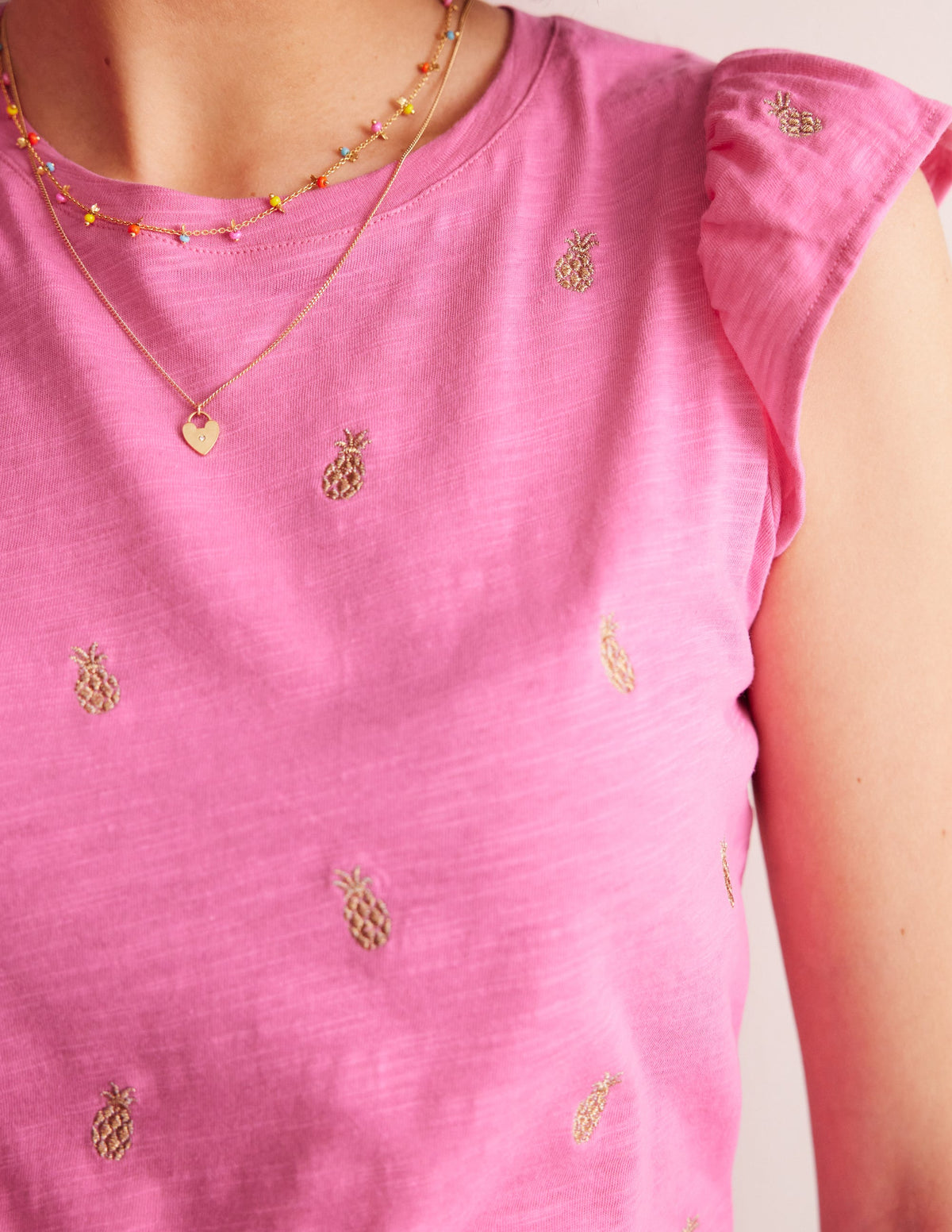 Dora Flutter Sleeve Top-Sangria Sunset, Pineapples - Image 2