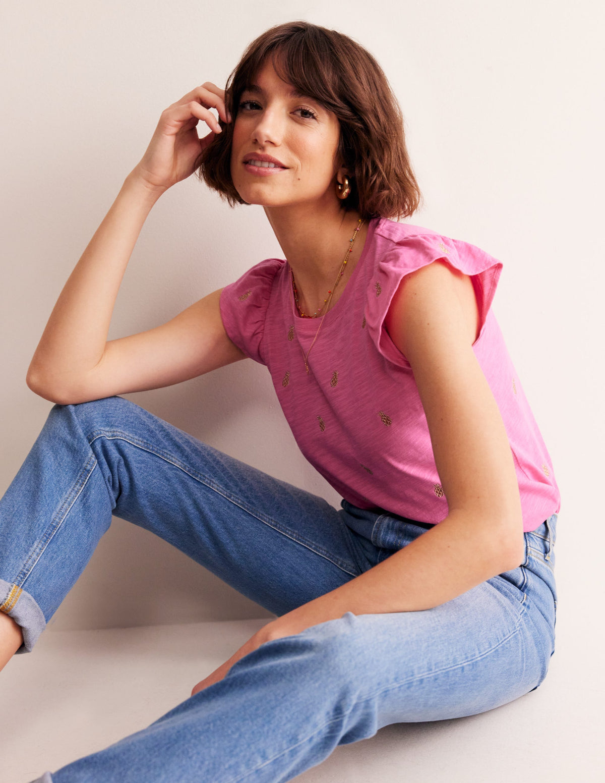 Dora Flutter Sleeve Top-Sangria Sunset, Pineapples - Image 4