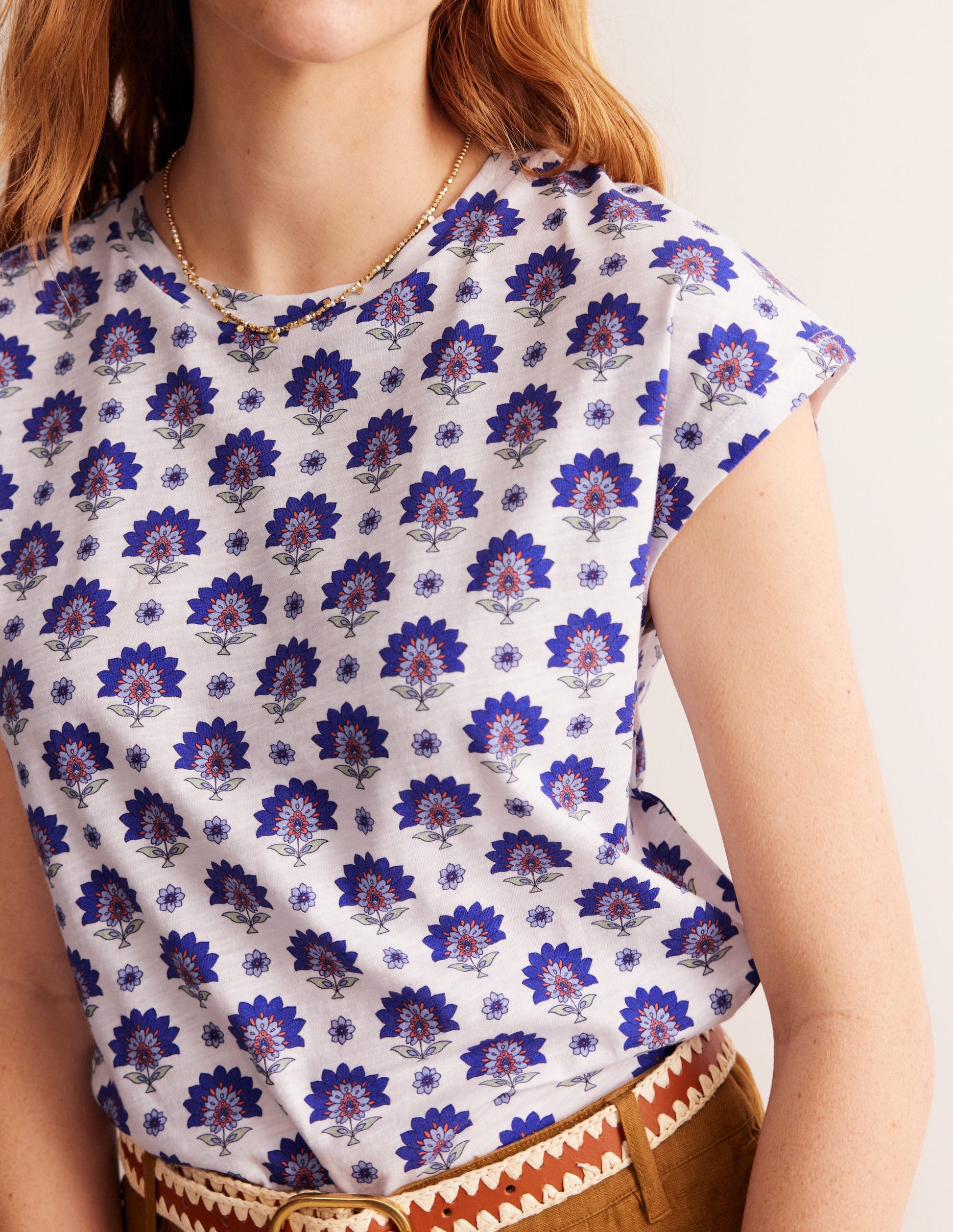 Louisa Printed Slub T-Shirt-Bright Blue, Passion Geo-2