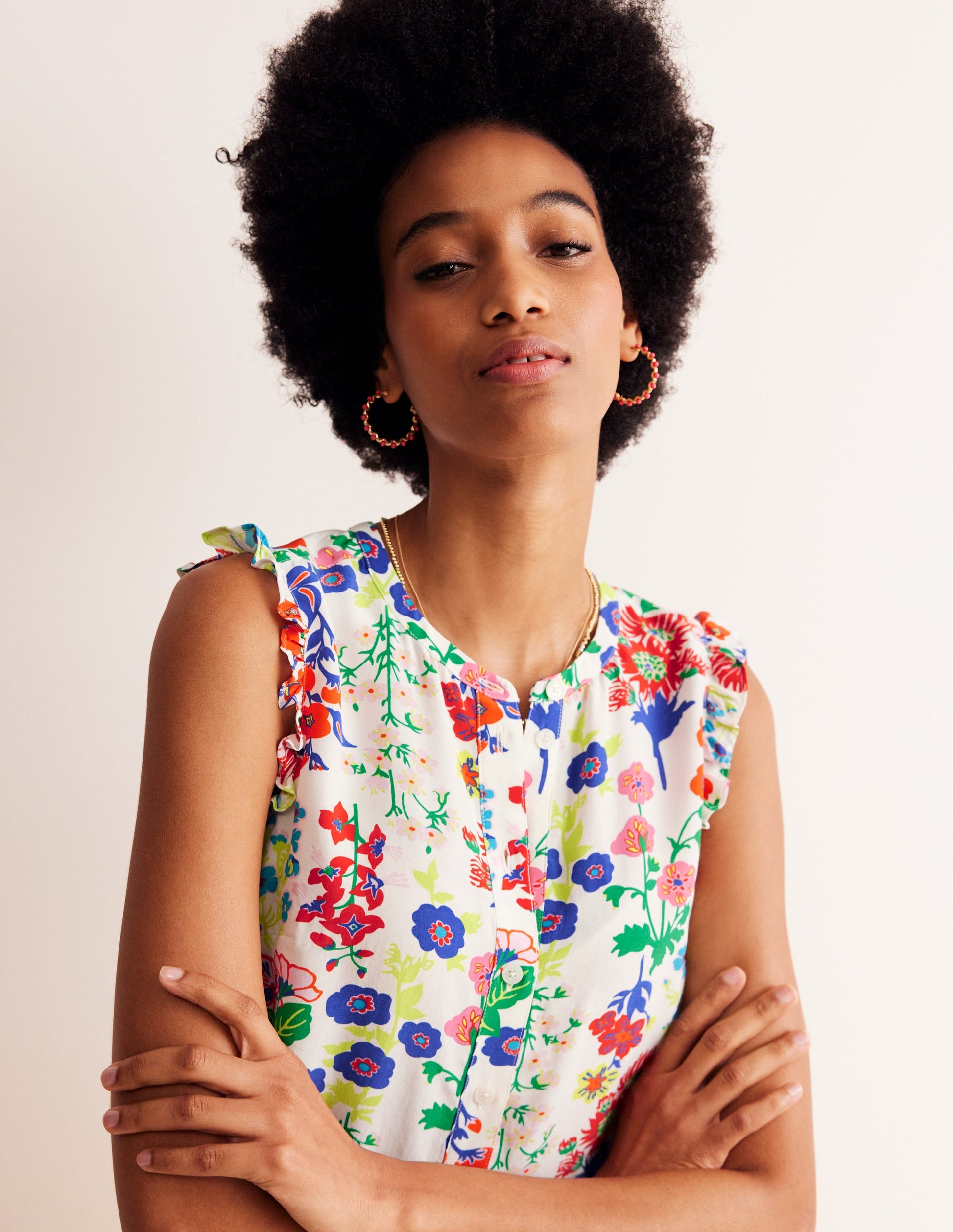 Alicia Button Down Top-Multi, Wildflower Cluster-2