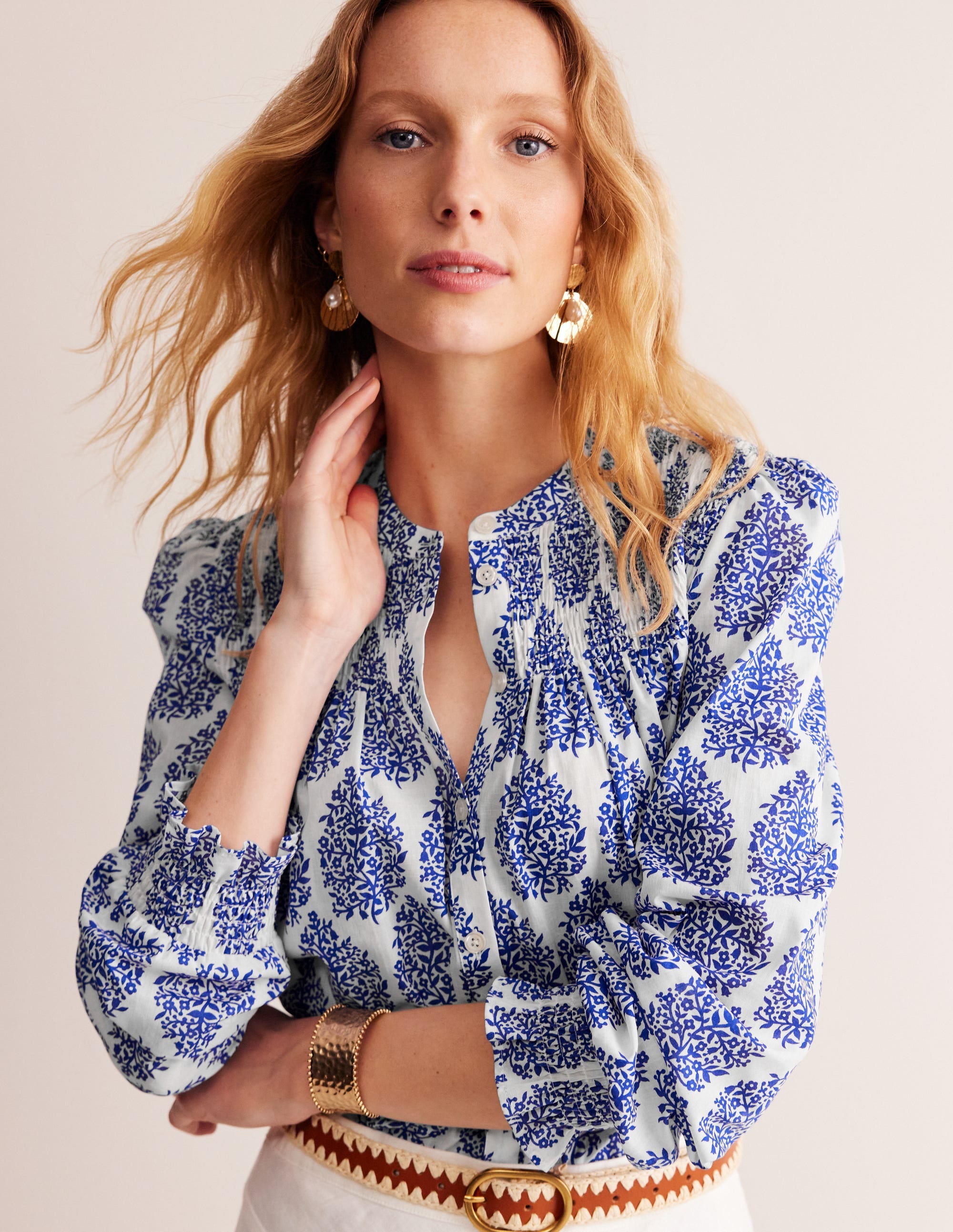 Helena Cotton Blouse-Ivory, Floret Paisley - Image 1