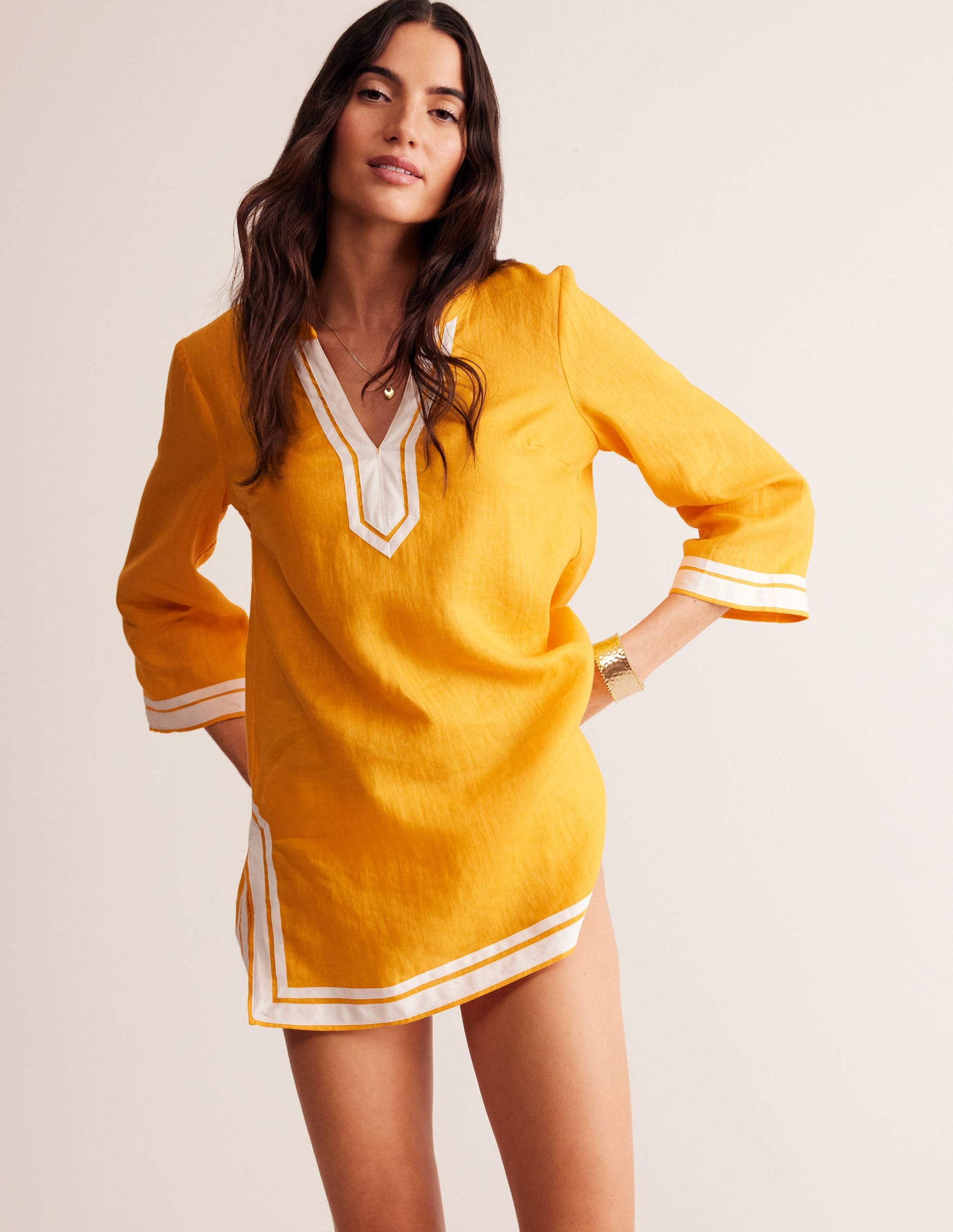 Neck Detail Tunic Top-Artisan's Gold, Ivory-1