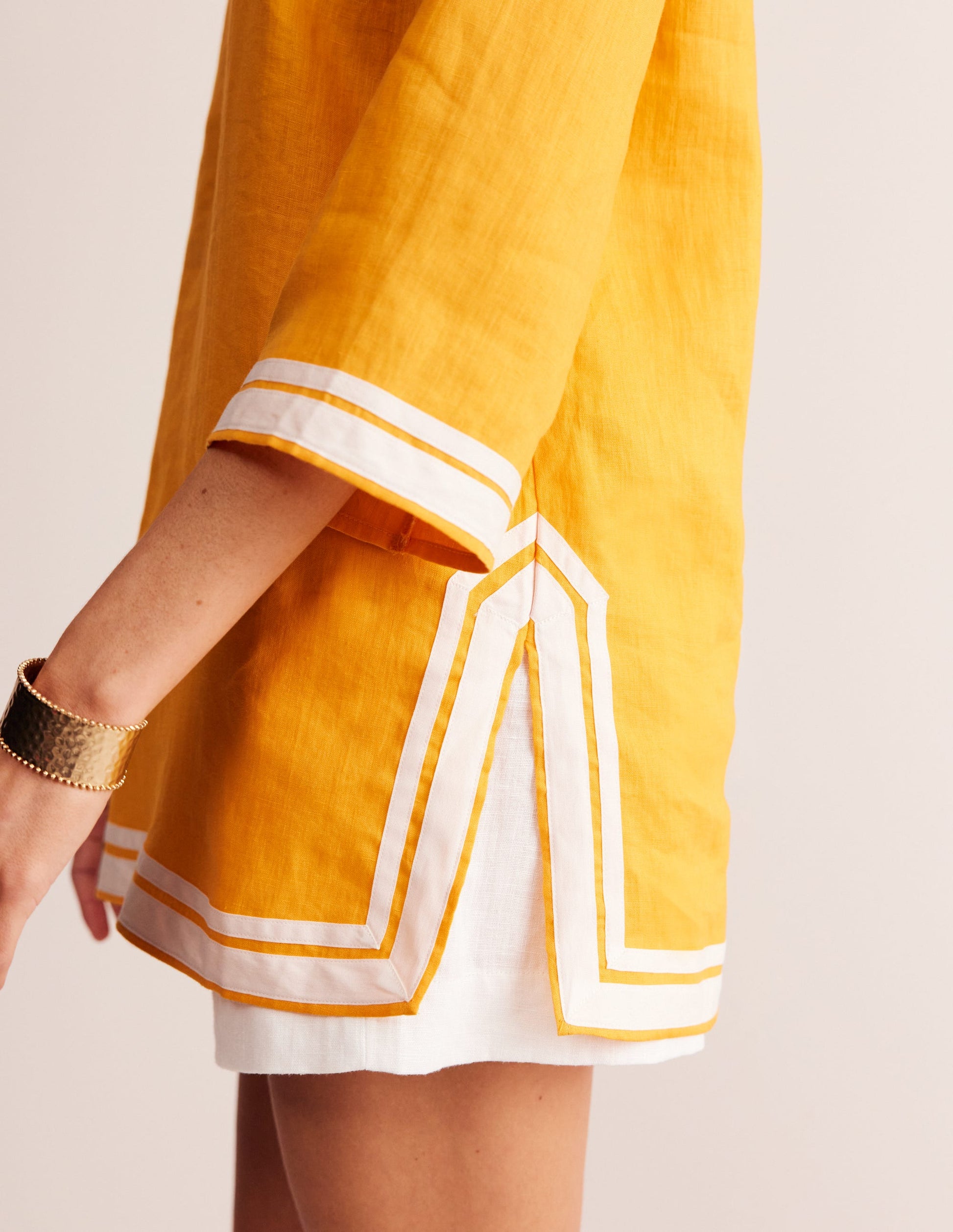 Neck Detail Tunic Top-Artisan's Gold, Ivory-2
