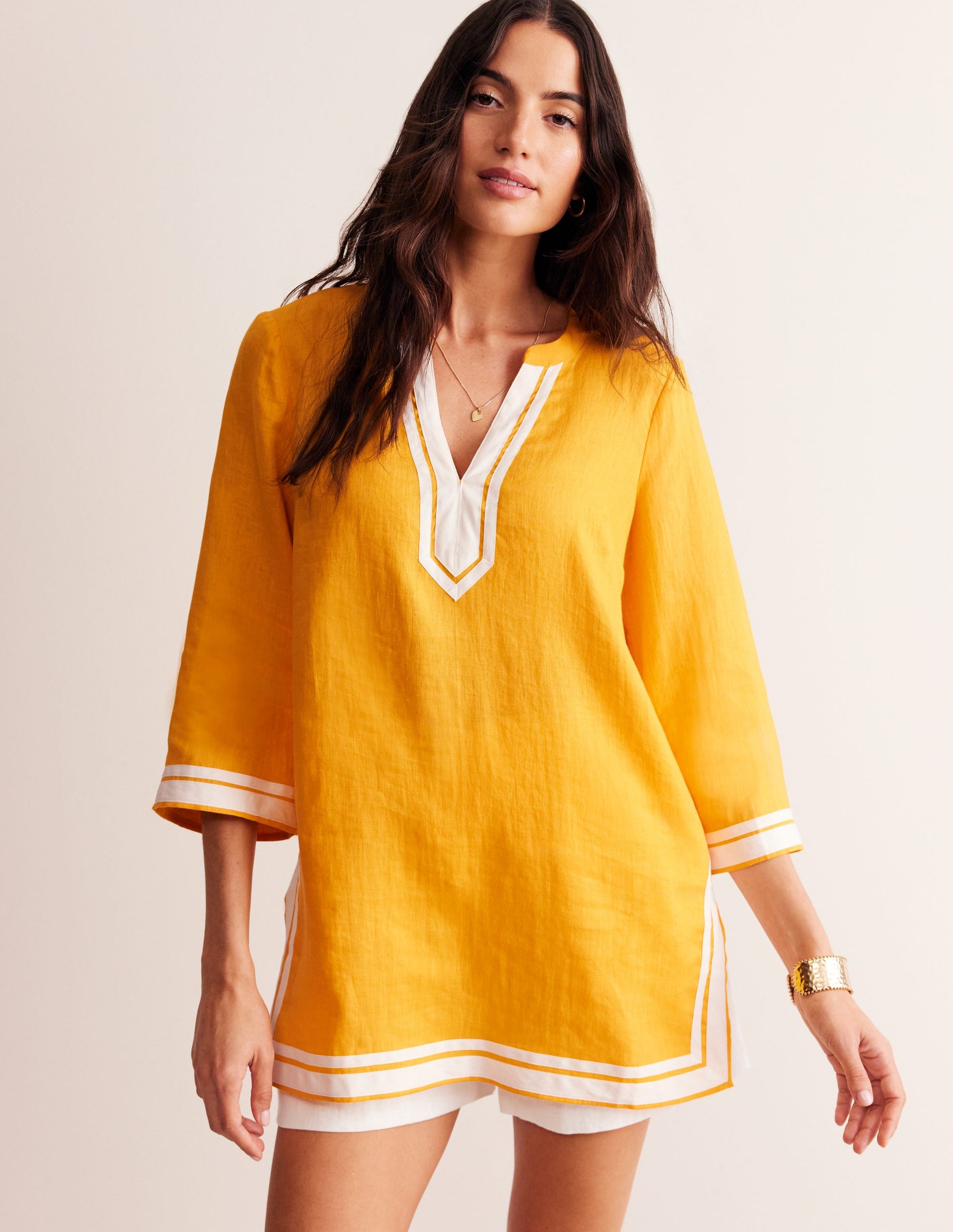 Neck Detail Tunic Top-Artisan's Gold, Ivory-4