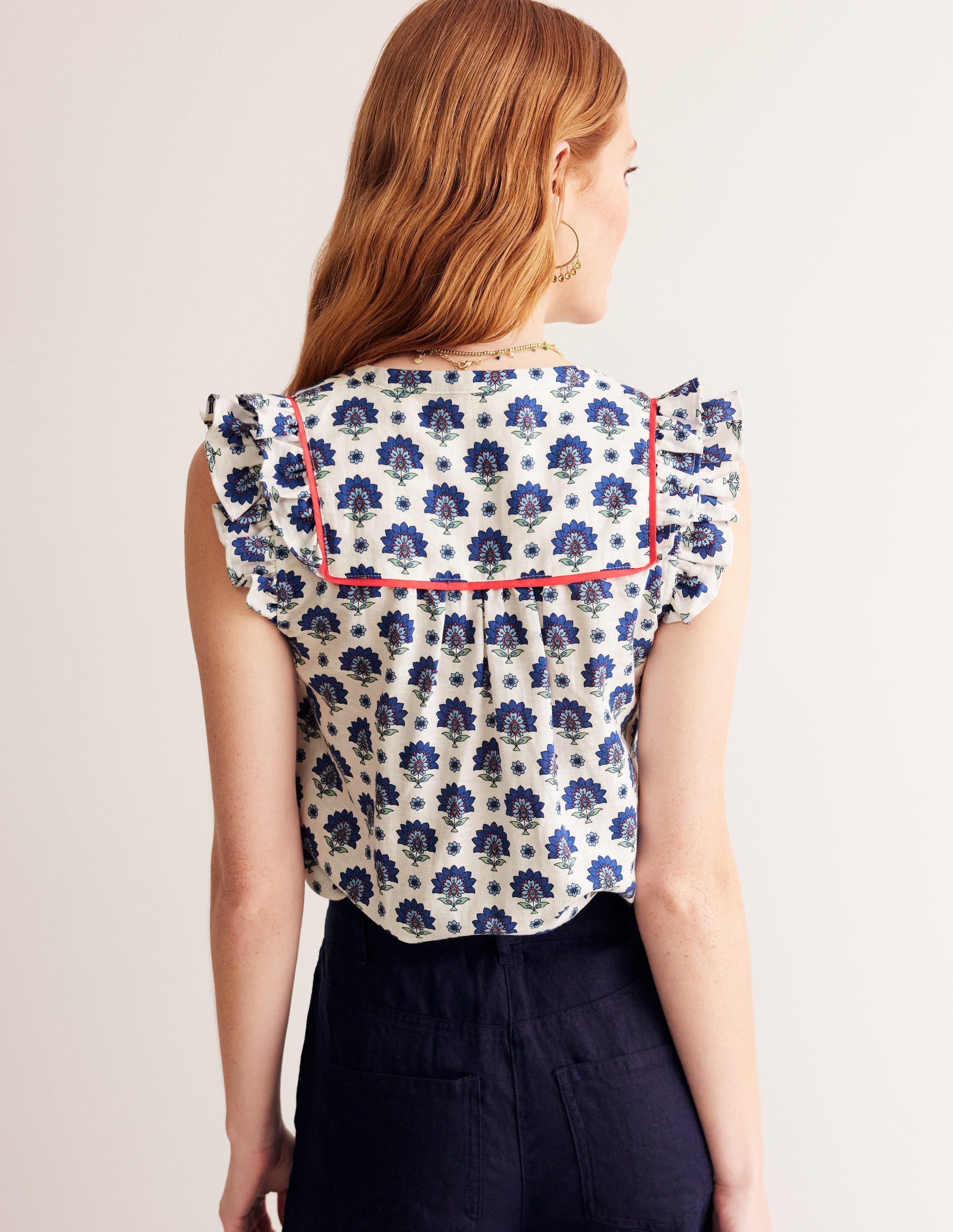 Frill Detail Embroidered Top-Bright Blue, Passion Geo-3
