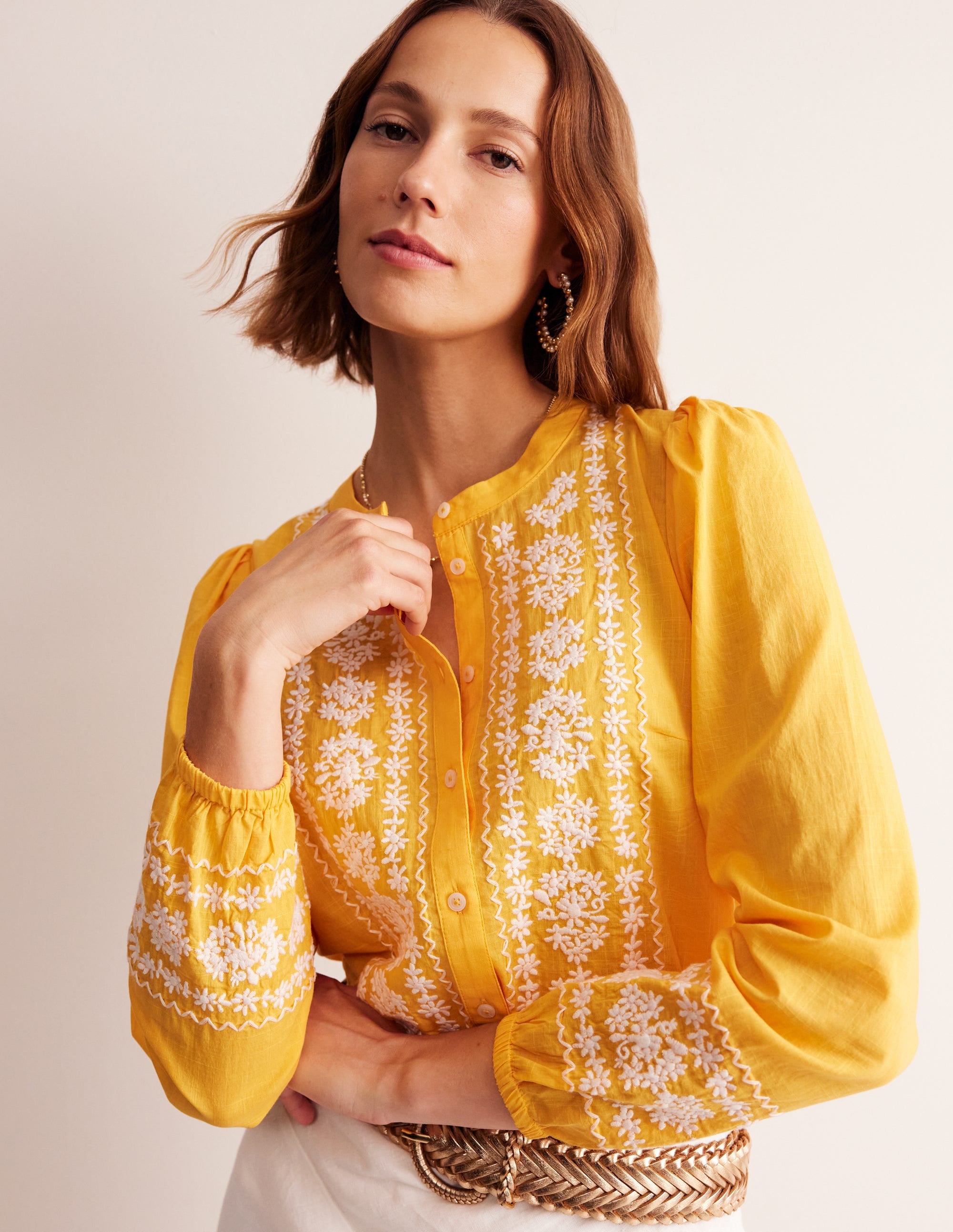 Embroidered Cotton Top-Artisan's Gold - Image 1