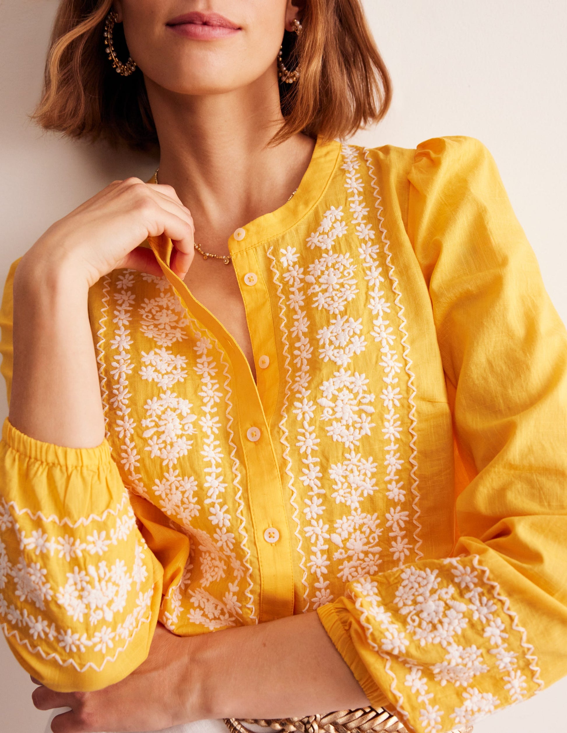 Embroidered Cotton Top-Artisan's Gold-2