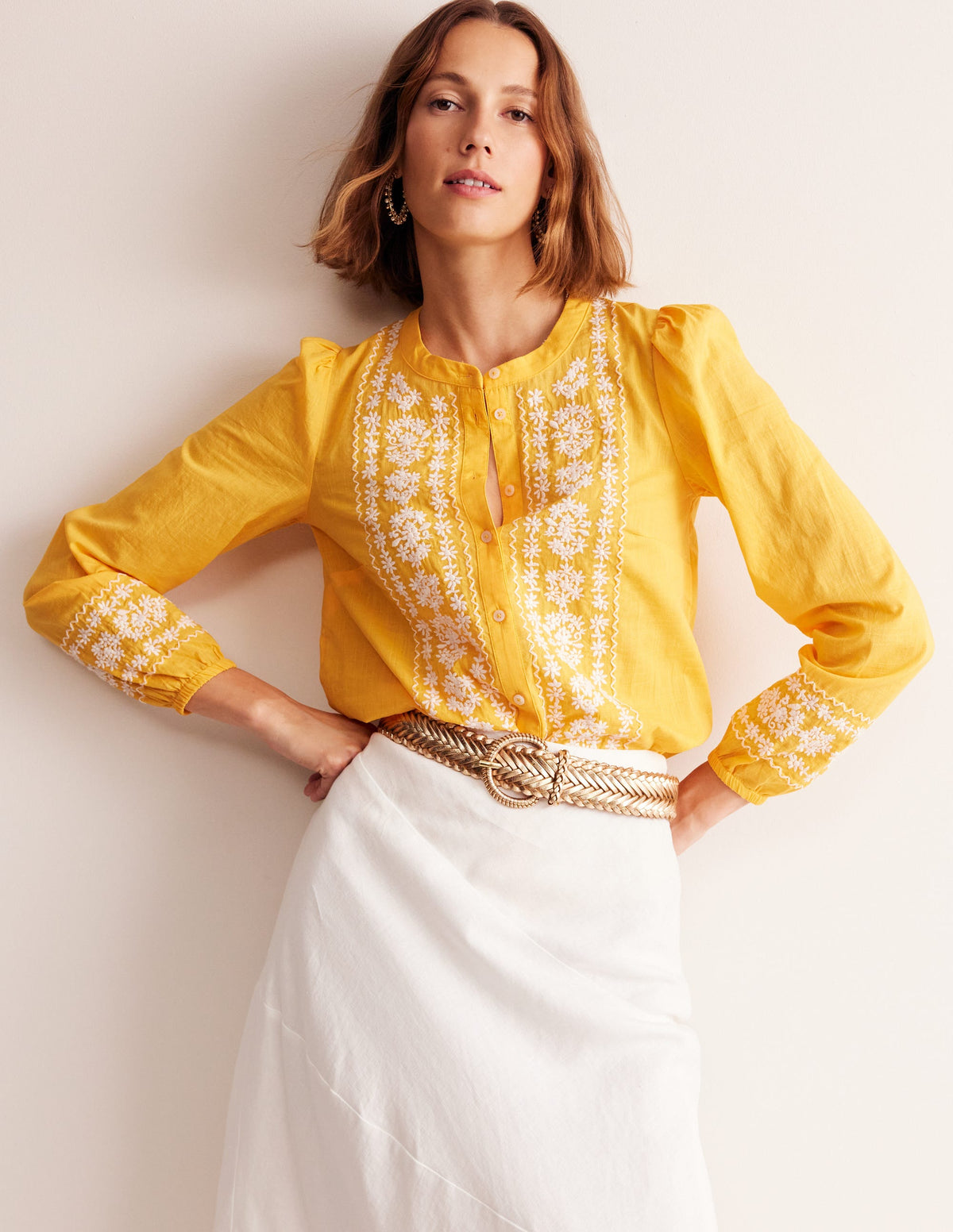 Embroidered Cotton Top-Artisan's Gold - Image 5