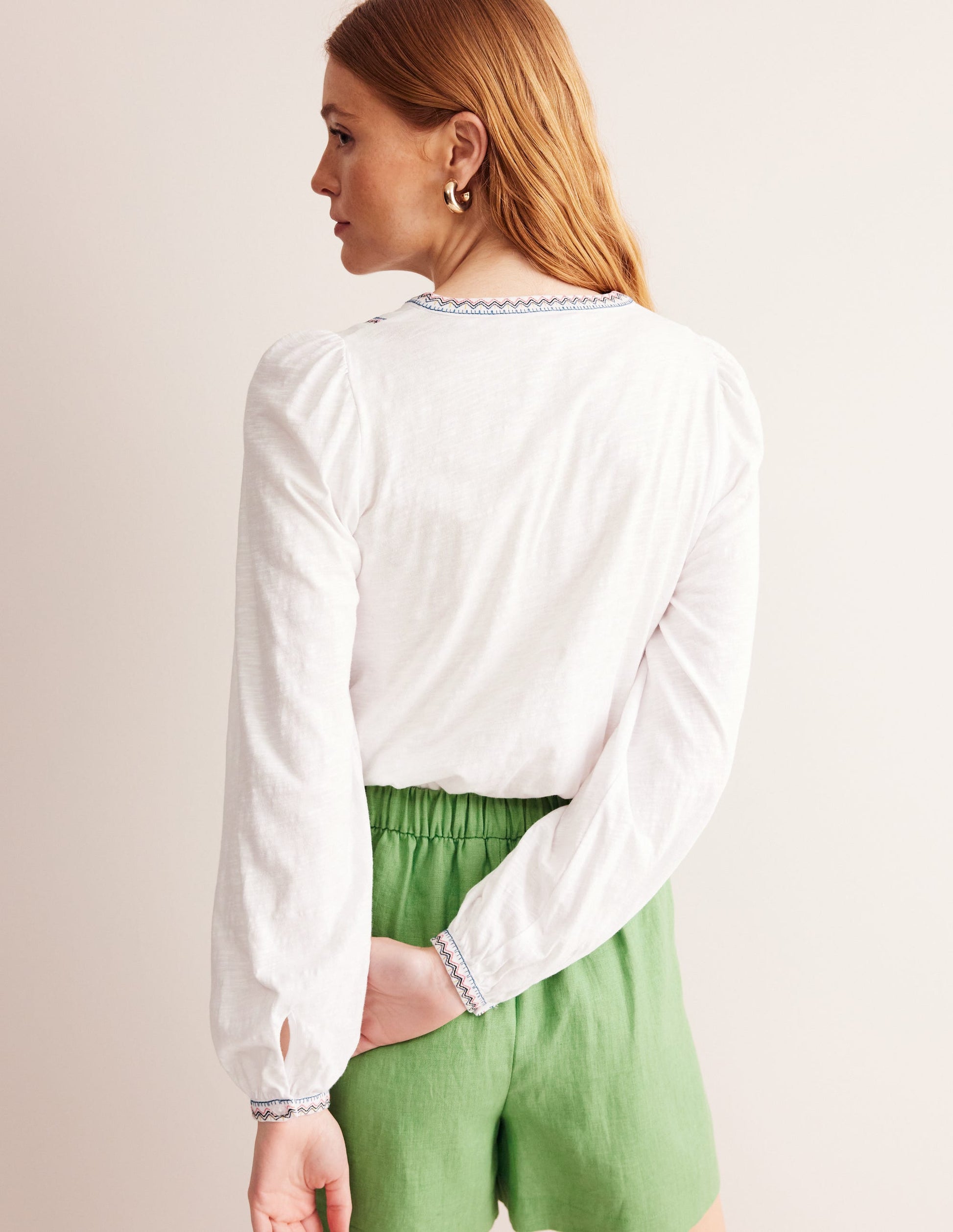 Embroidered Yoke Detail Top-White, Multi-3