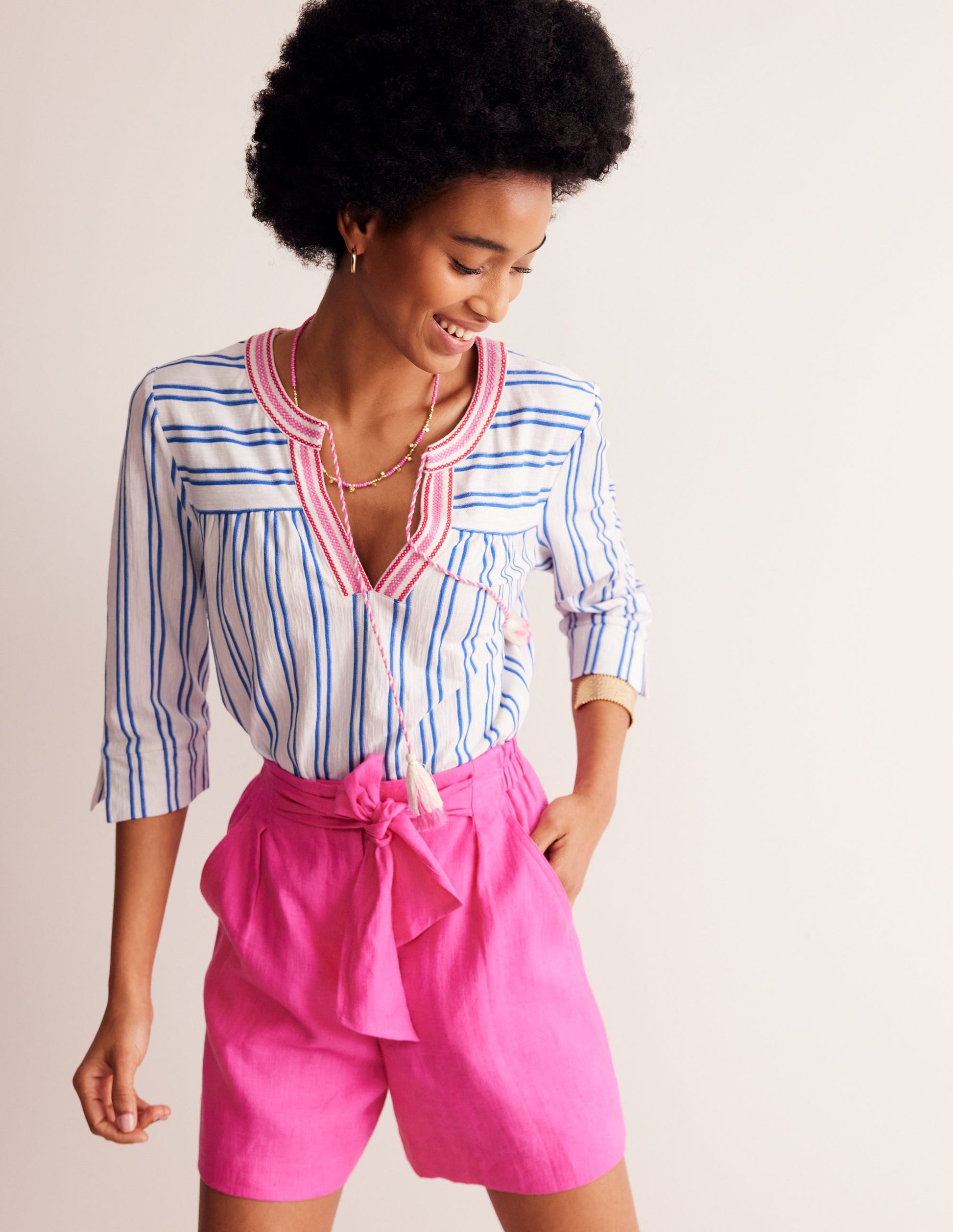 Blouson Sleeve Top-Mariner Blue Stripe-1