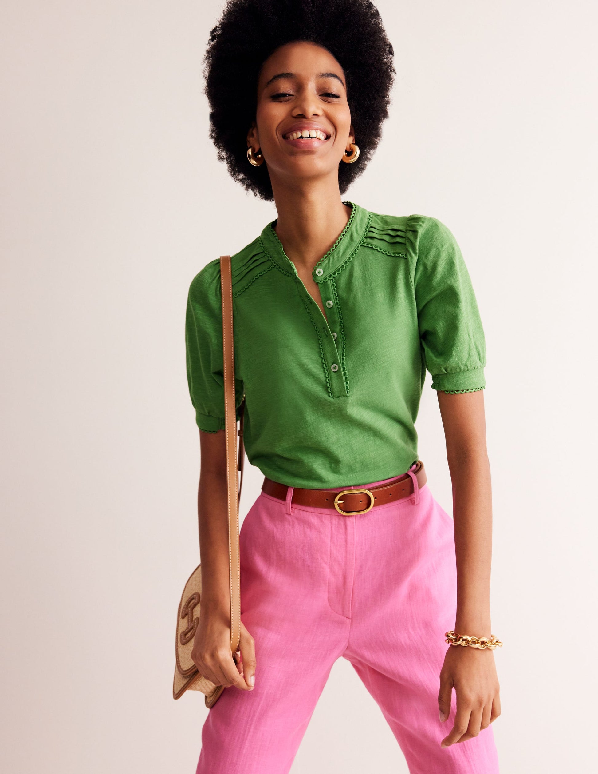 Pintuck Puff Sleeve Henley-Lichen-2