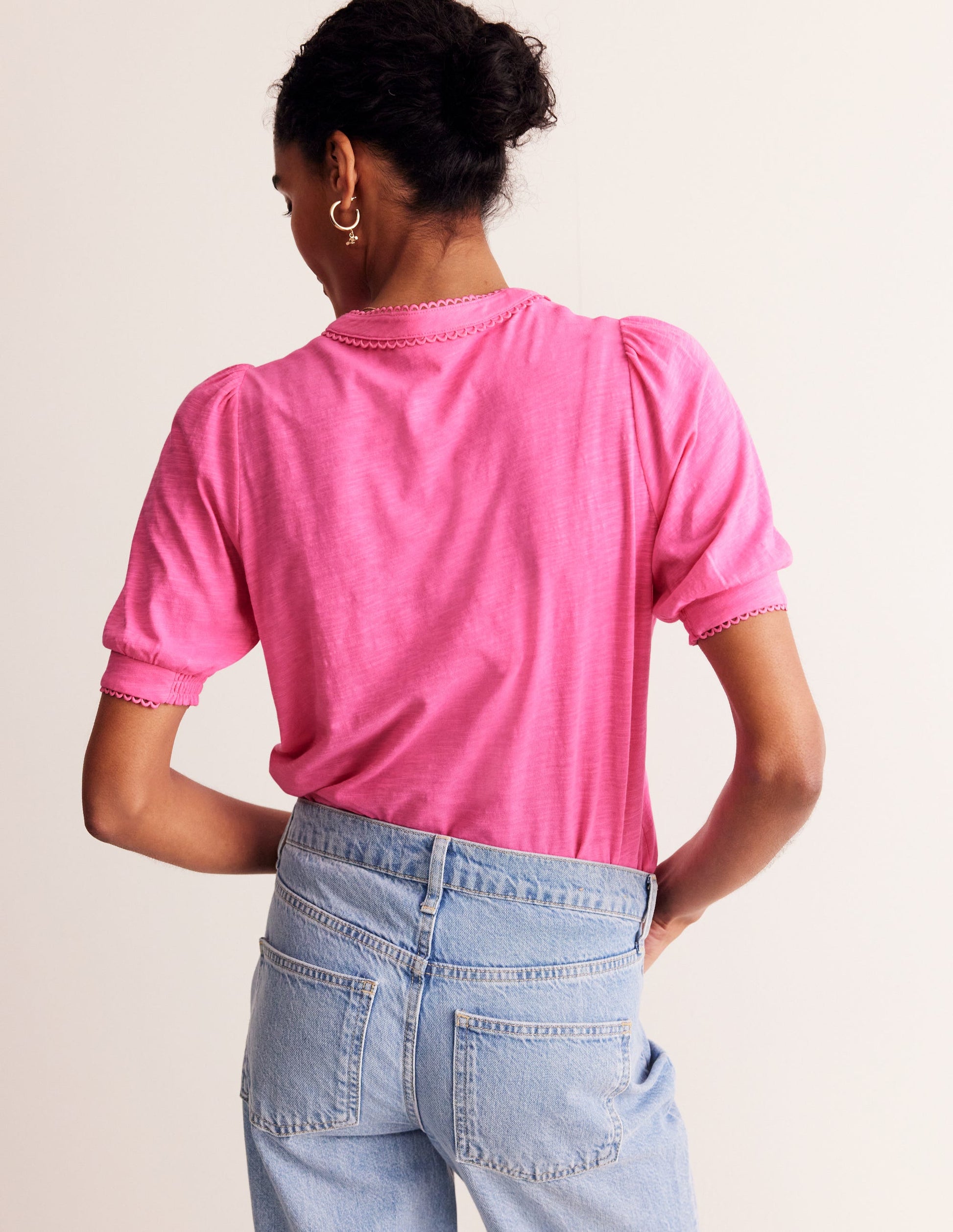 Pintuck Puff Sleeve Henley-Party Pink-3