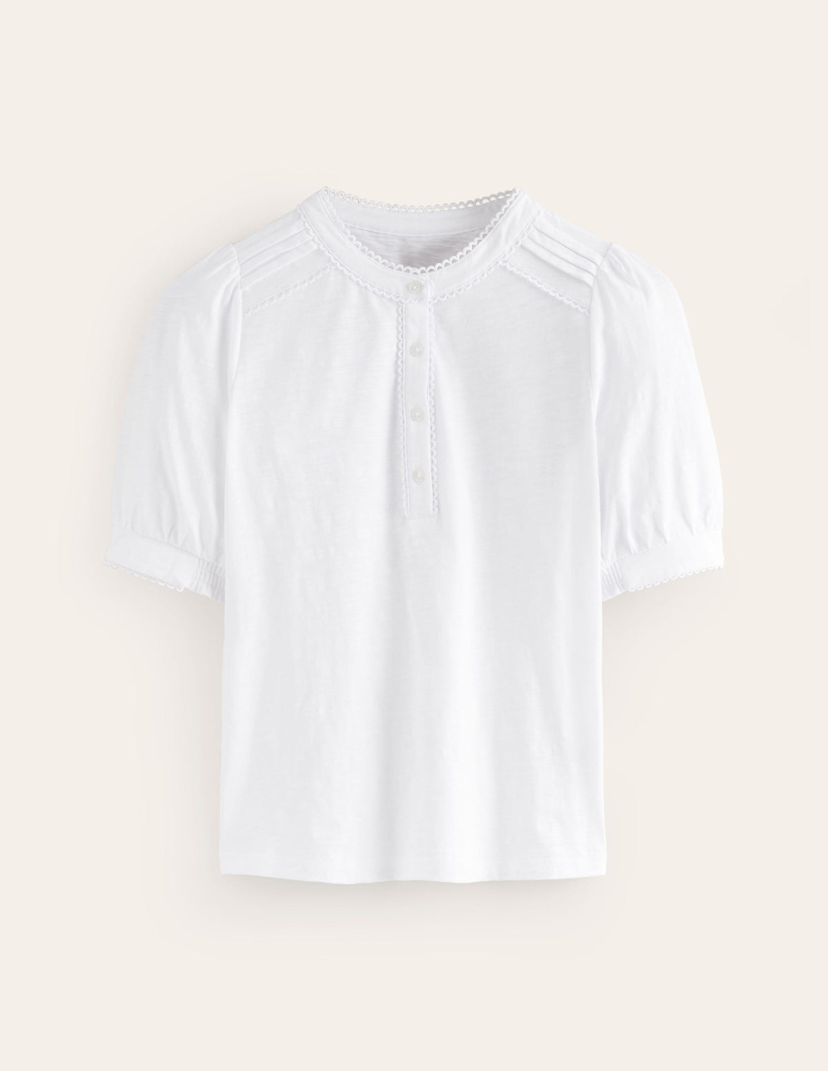Pintuck Puff Sleeve Henley-White-6
