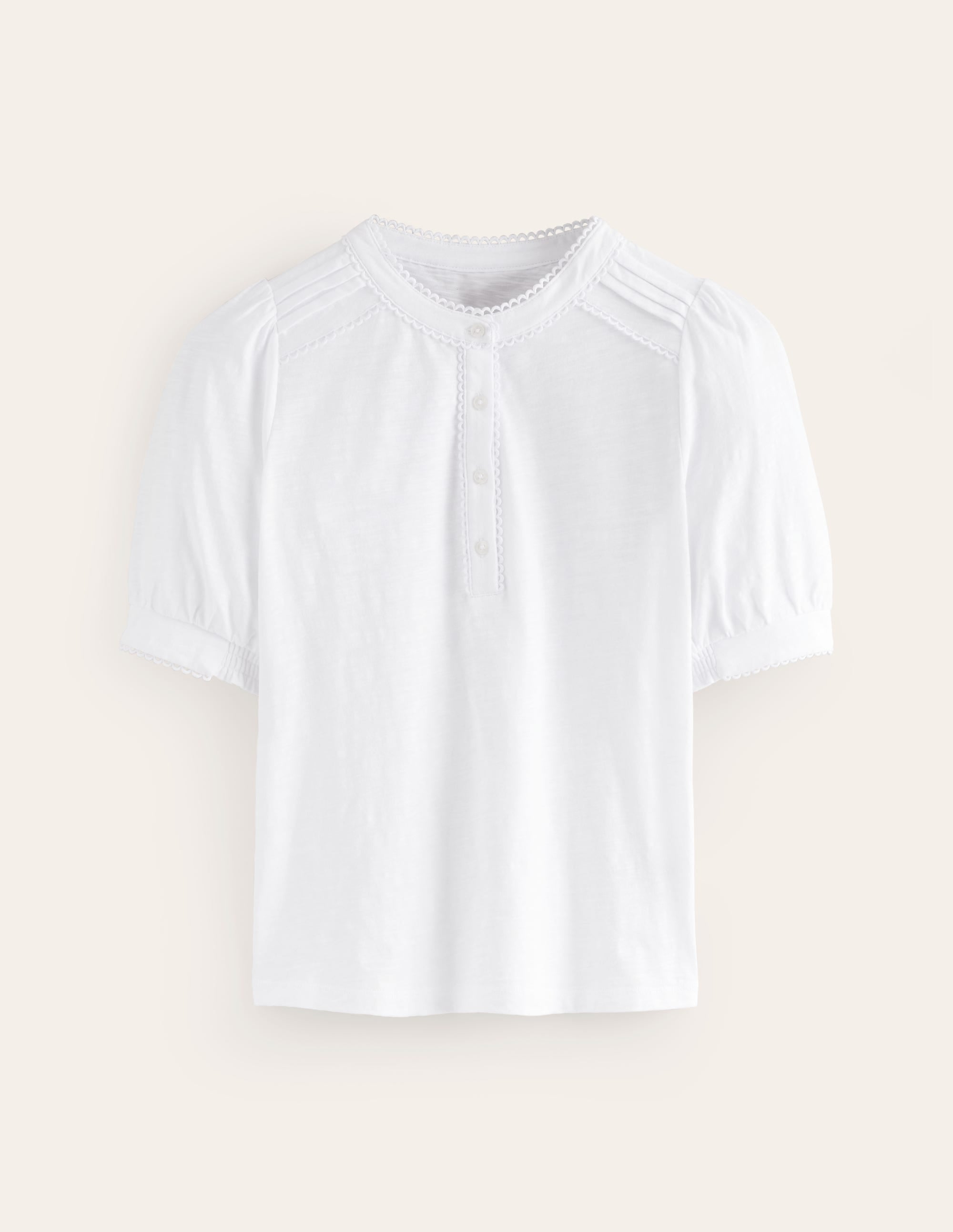 Pintuck Puff Sleeve Henley-White - Image 6