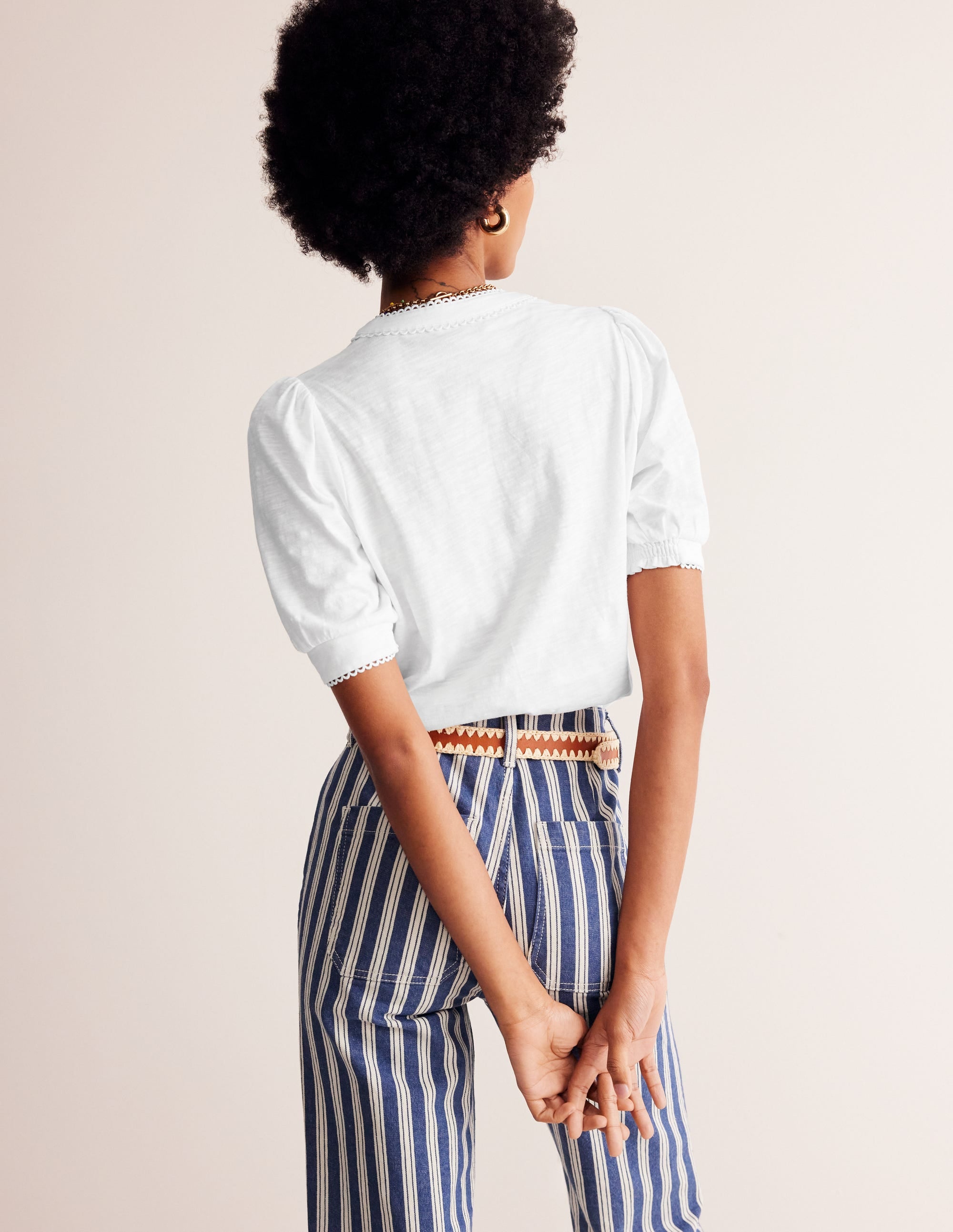 Pintuck Puff Sleeve Henley-White - Image 3