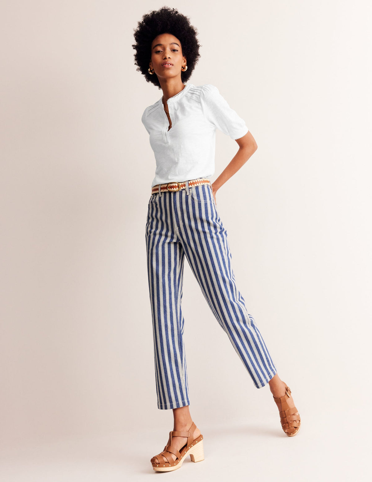 Pintuck Puff Sleeve Henley-White - Image 4