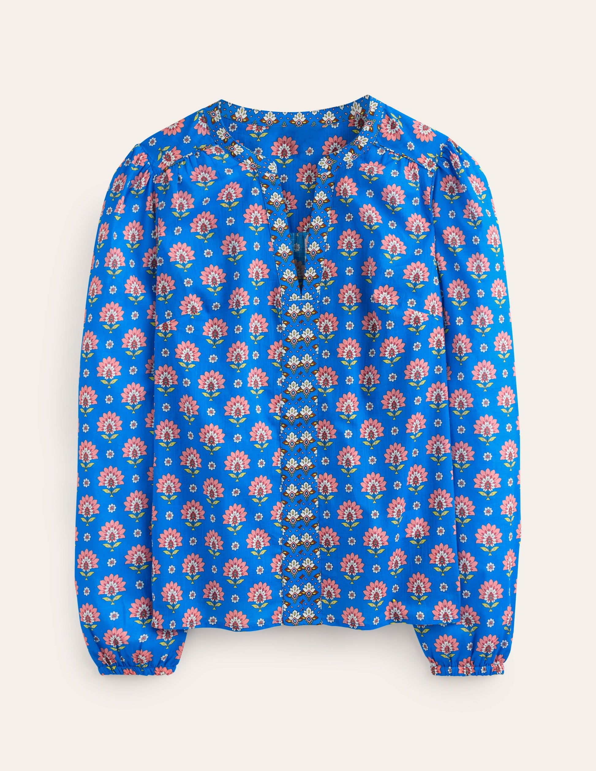 Cotton Printed Top-Cerulean Blue, Passion Geo-5