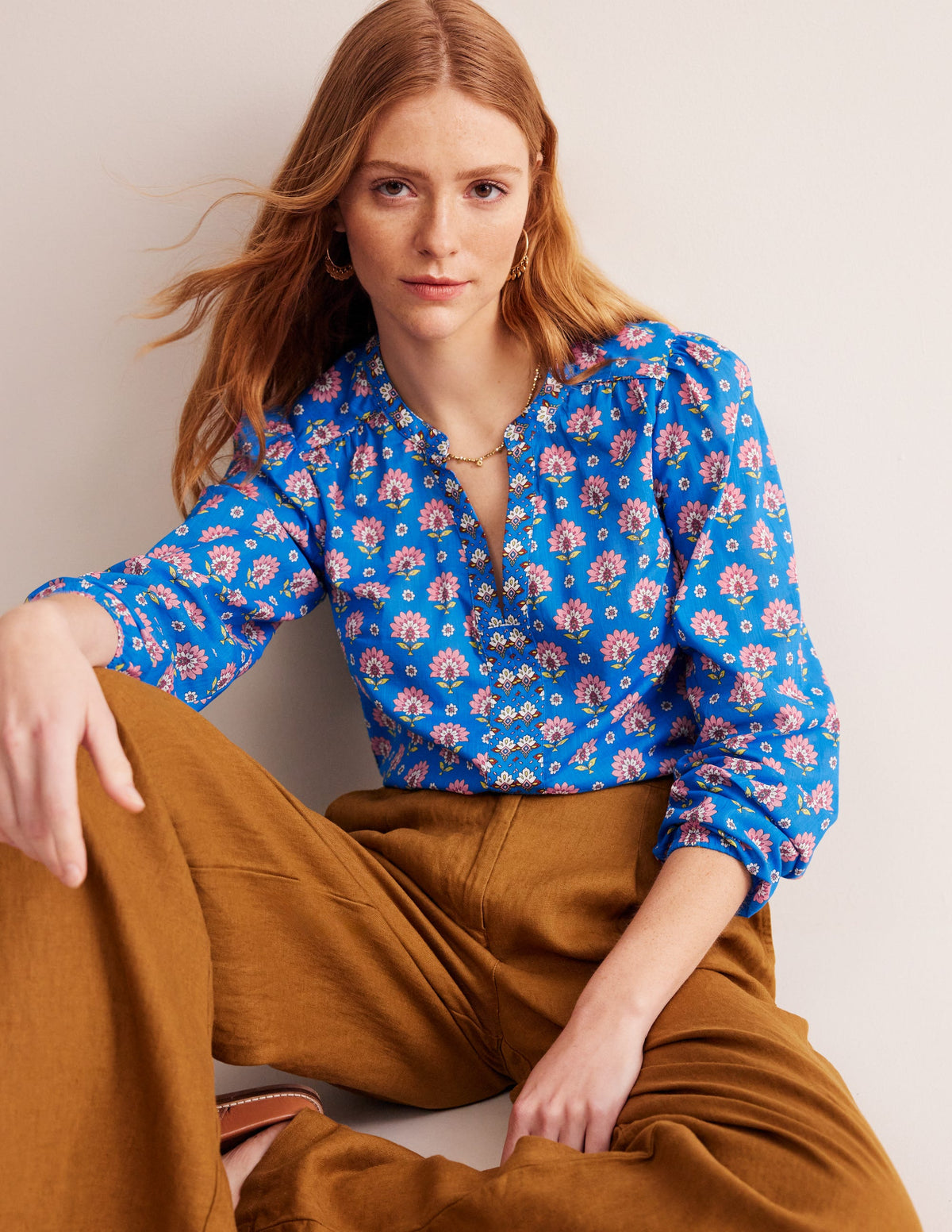 Cotton Printed Top-Cerulean Blue, Passion Geo - Image 1