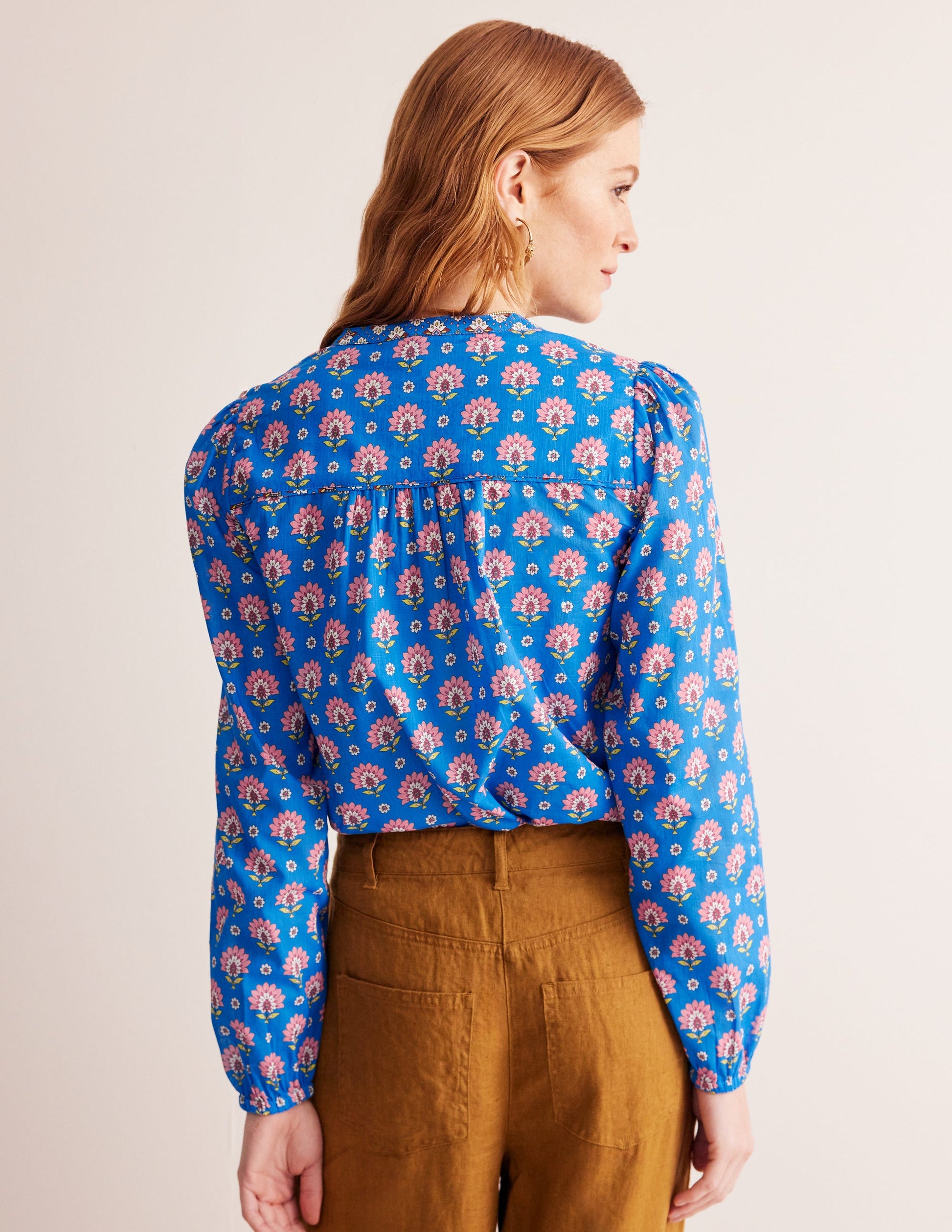 Cotton Printed Top-Cerulean Blue, Passion Geo-3