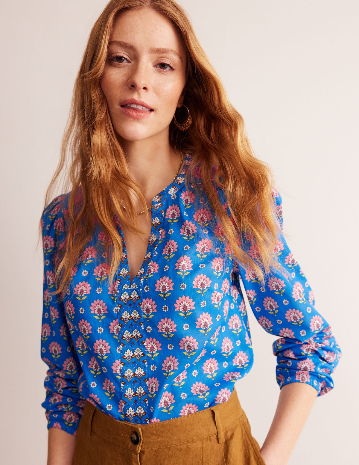 Cotton Printed Top-Cerulean Blue, Passion Geo - Image 4