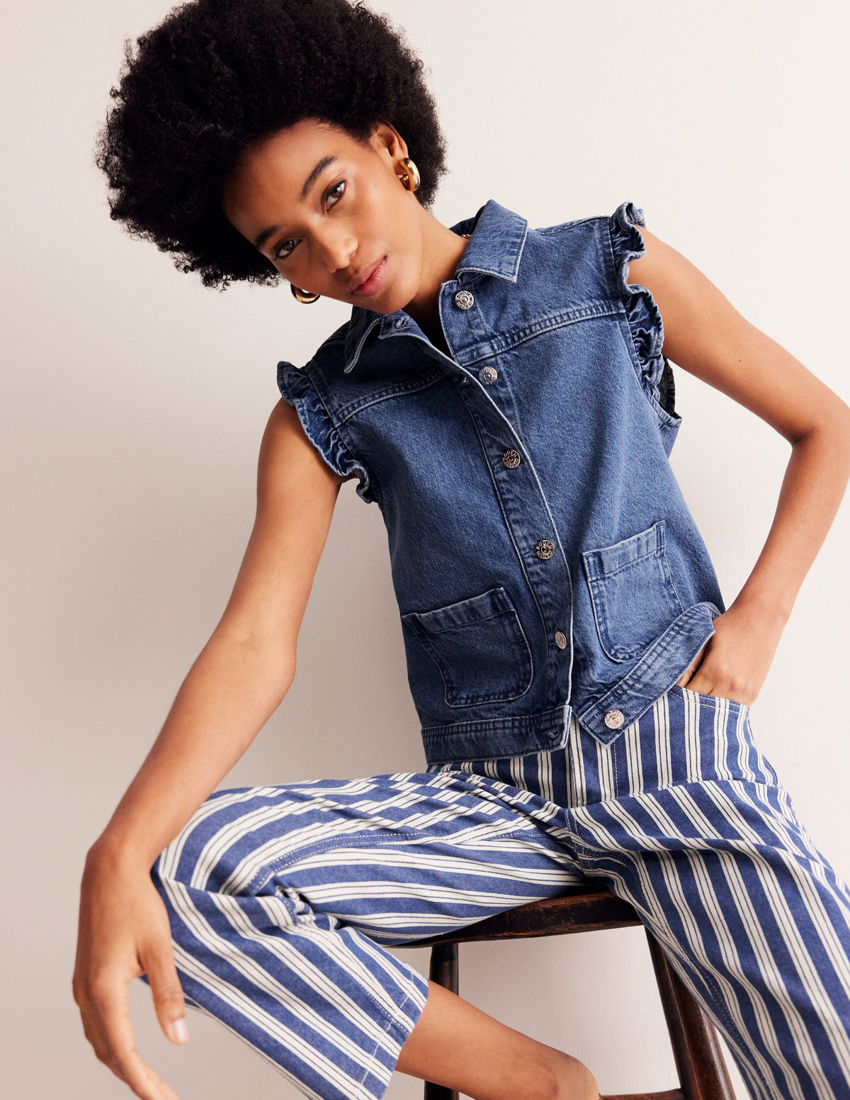Denim Waistcoat-Mid Vintage Denim - Image 2