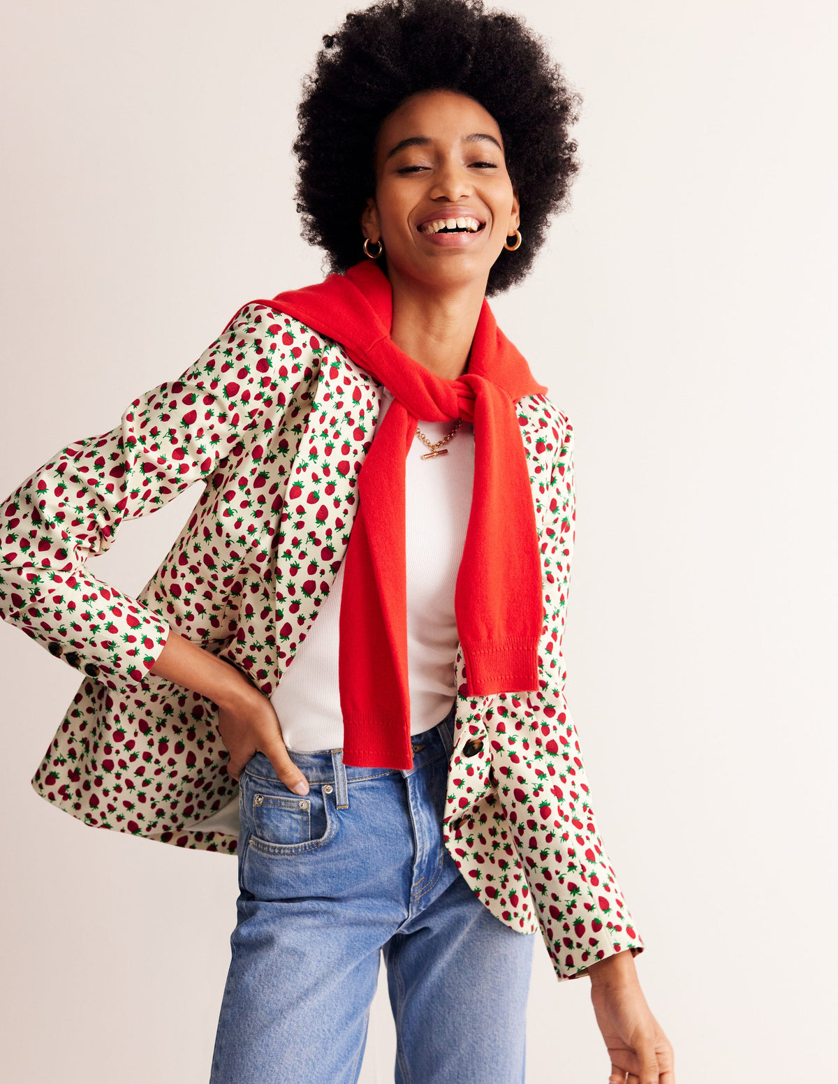 Marylebone Sateen Blazer-Multi, Strawberry Vine - Image 1