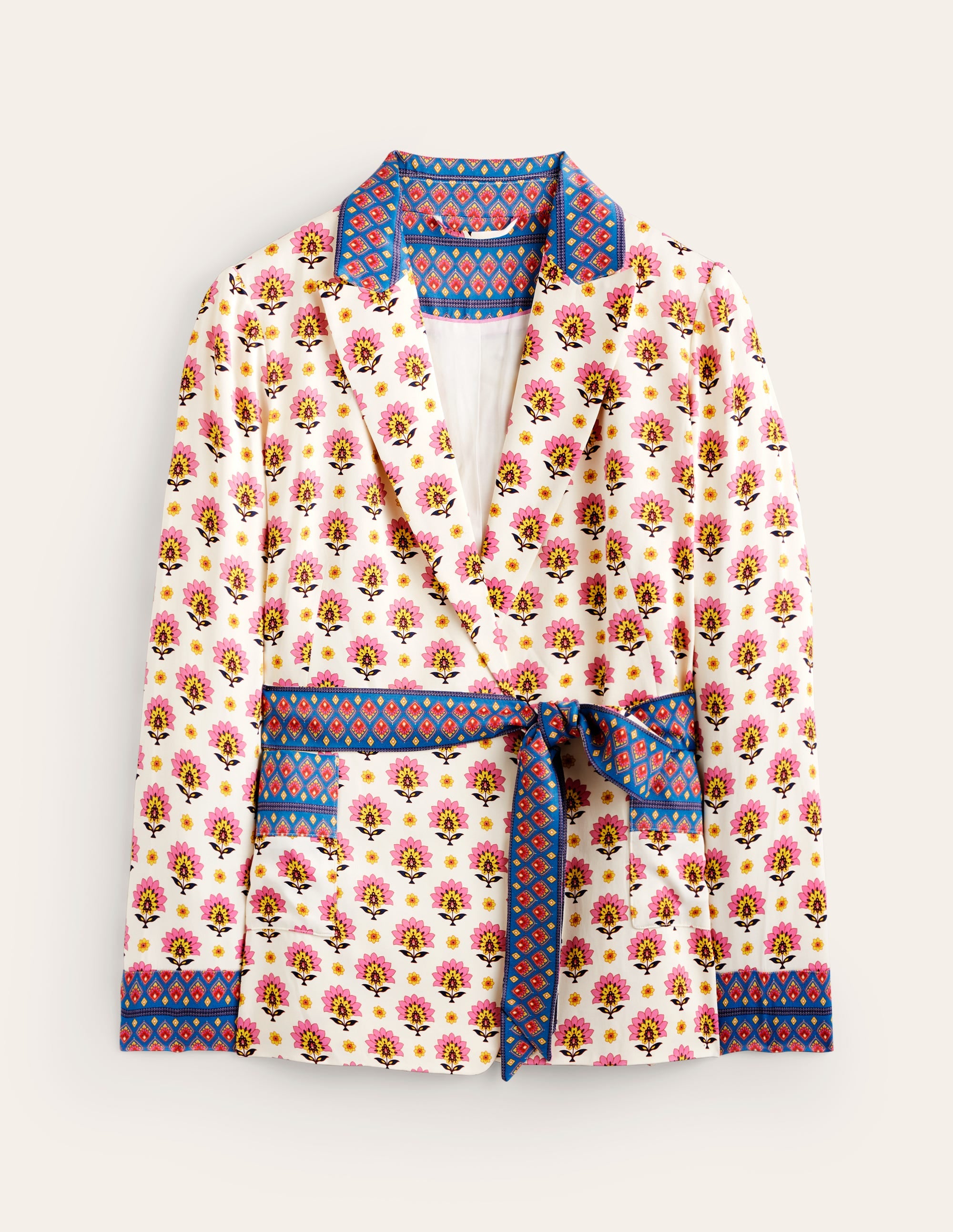 Satin Belted Blazer-Ivory, Passion Geo - Image 8