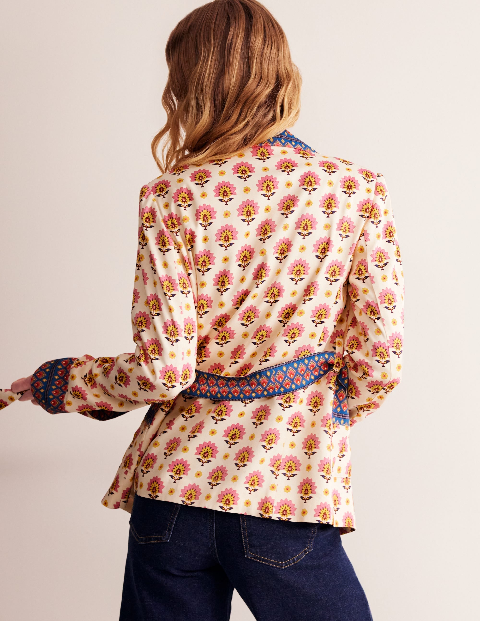 Satin Belted Blazer-Ivory, Passion Geo - Image 3